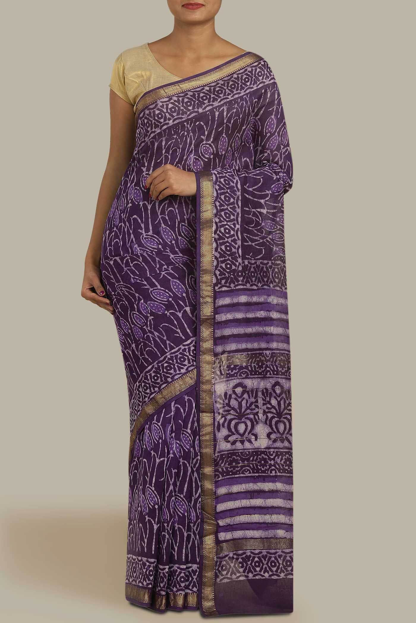Violet Maheshwari Silk Cotton Saree