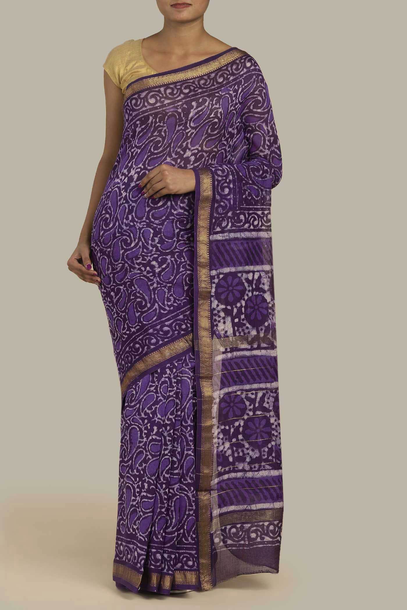 Violet Maheshwari Silk Cotton Saree