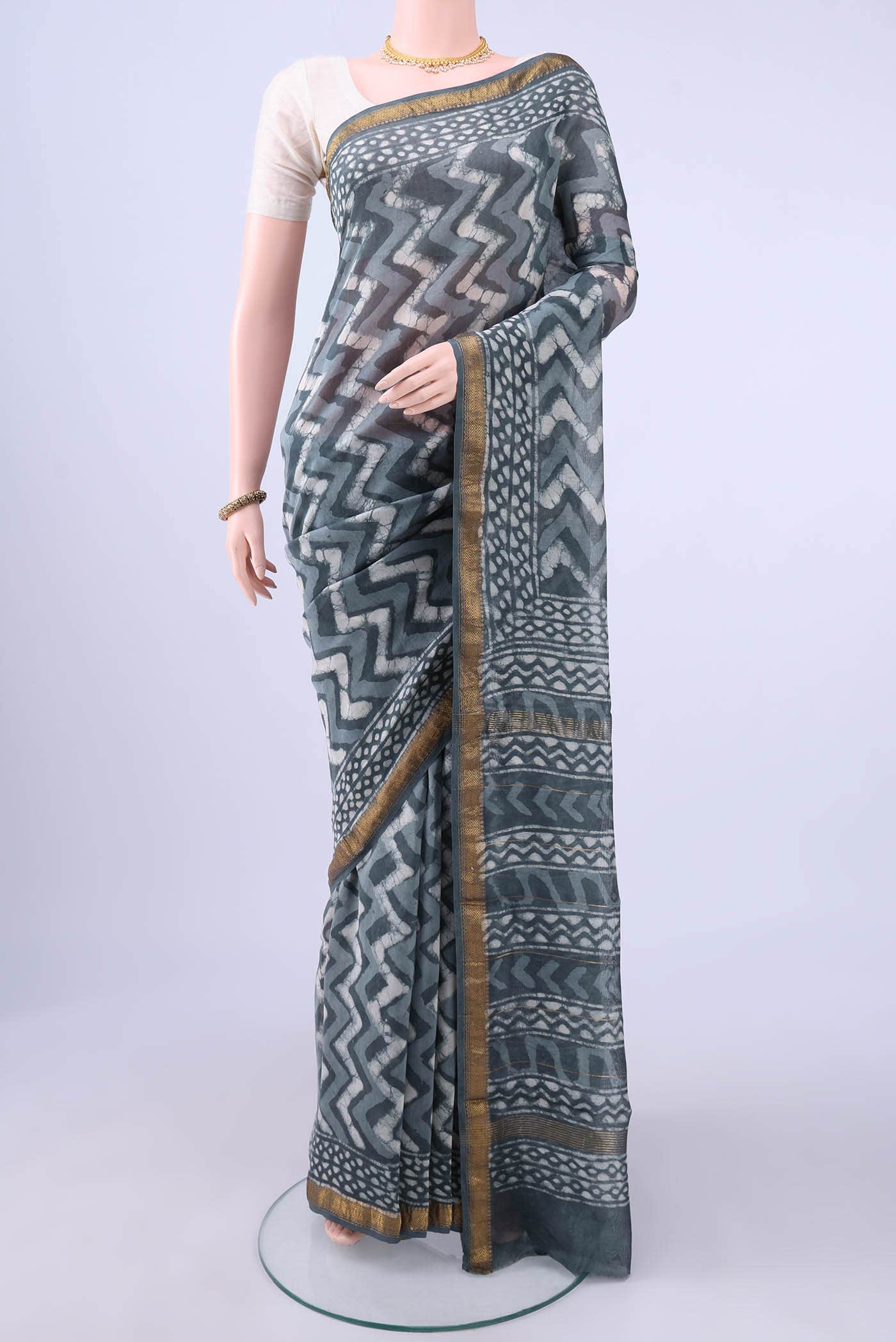 Grey Maheshwari Silk Cotton Saree