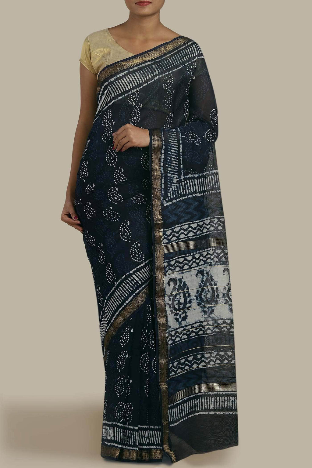 Blue Maheshwari Silk Cotton Saree