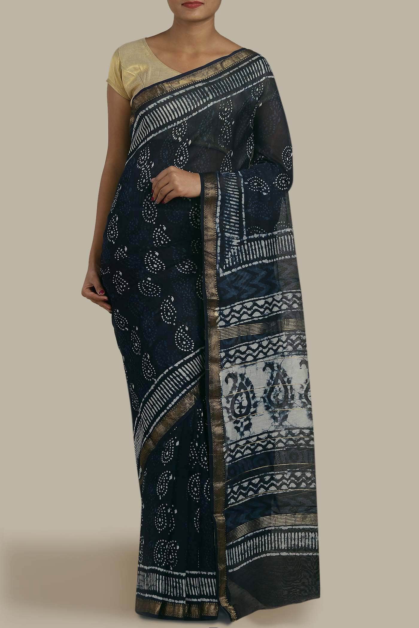 Blue Maheshwari Silk Cotton Saree