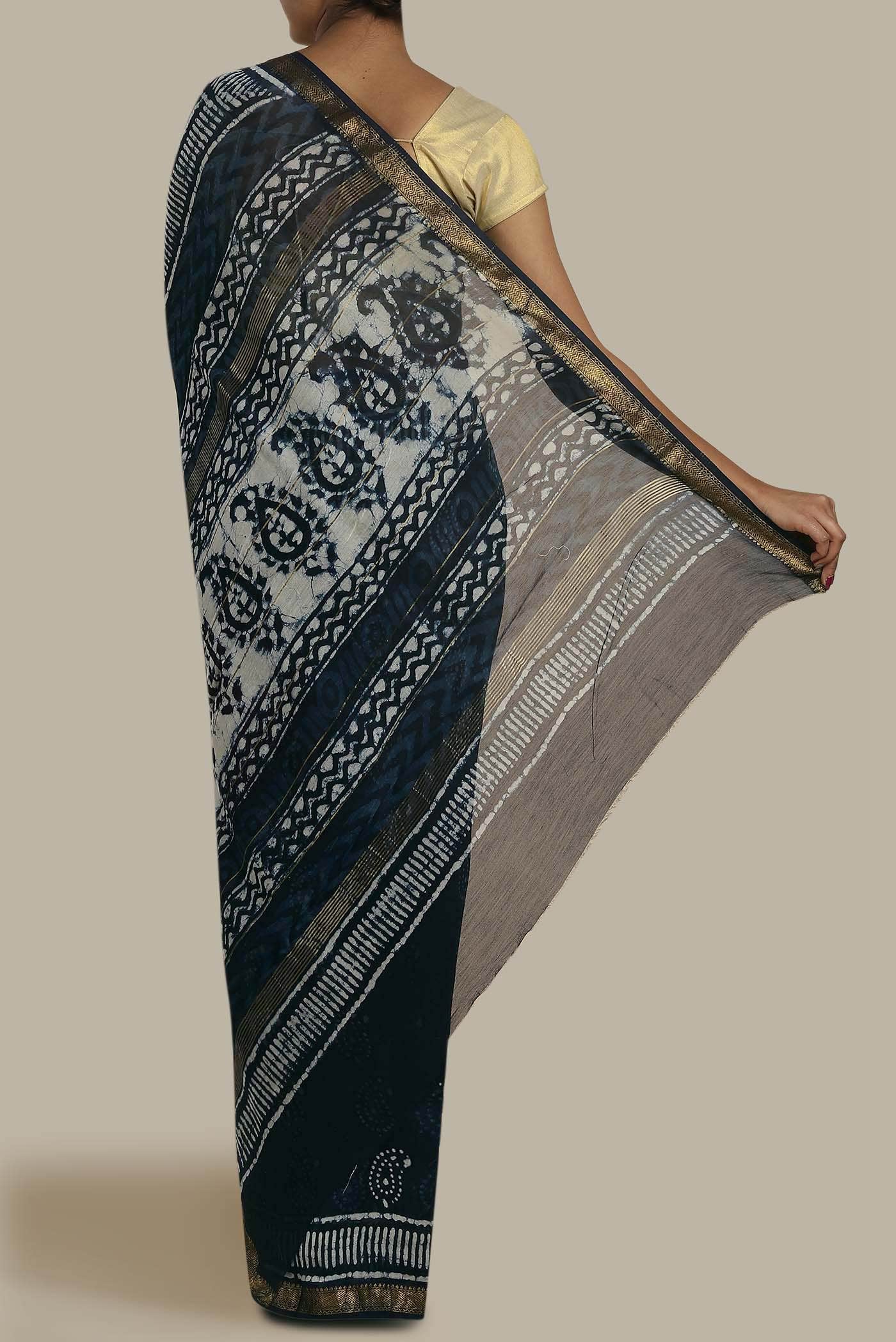 Blue Maheshwari Silk Cotton Saree