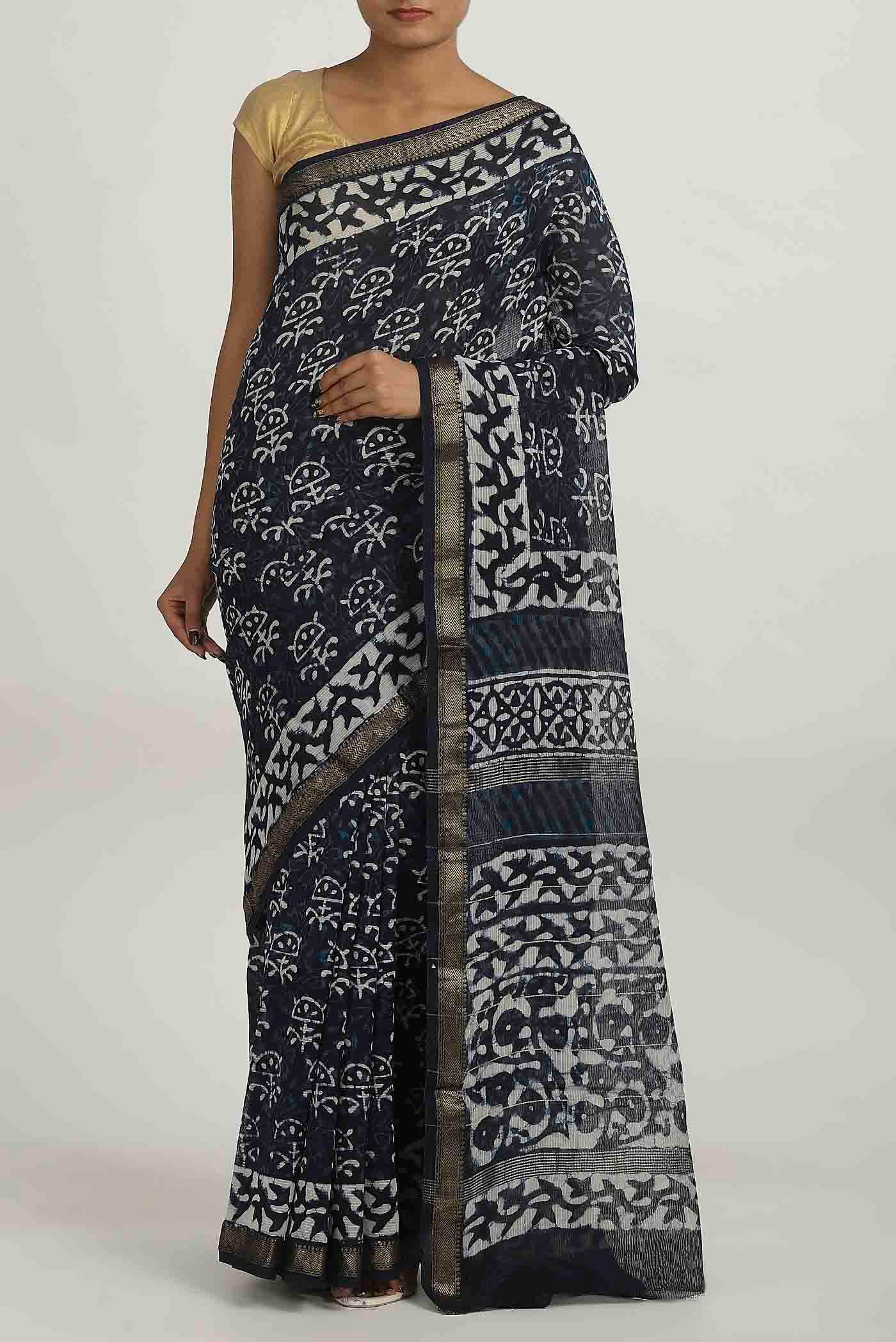 Black Chanderi Silk Cotton Saree