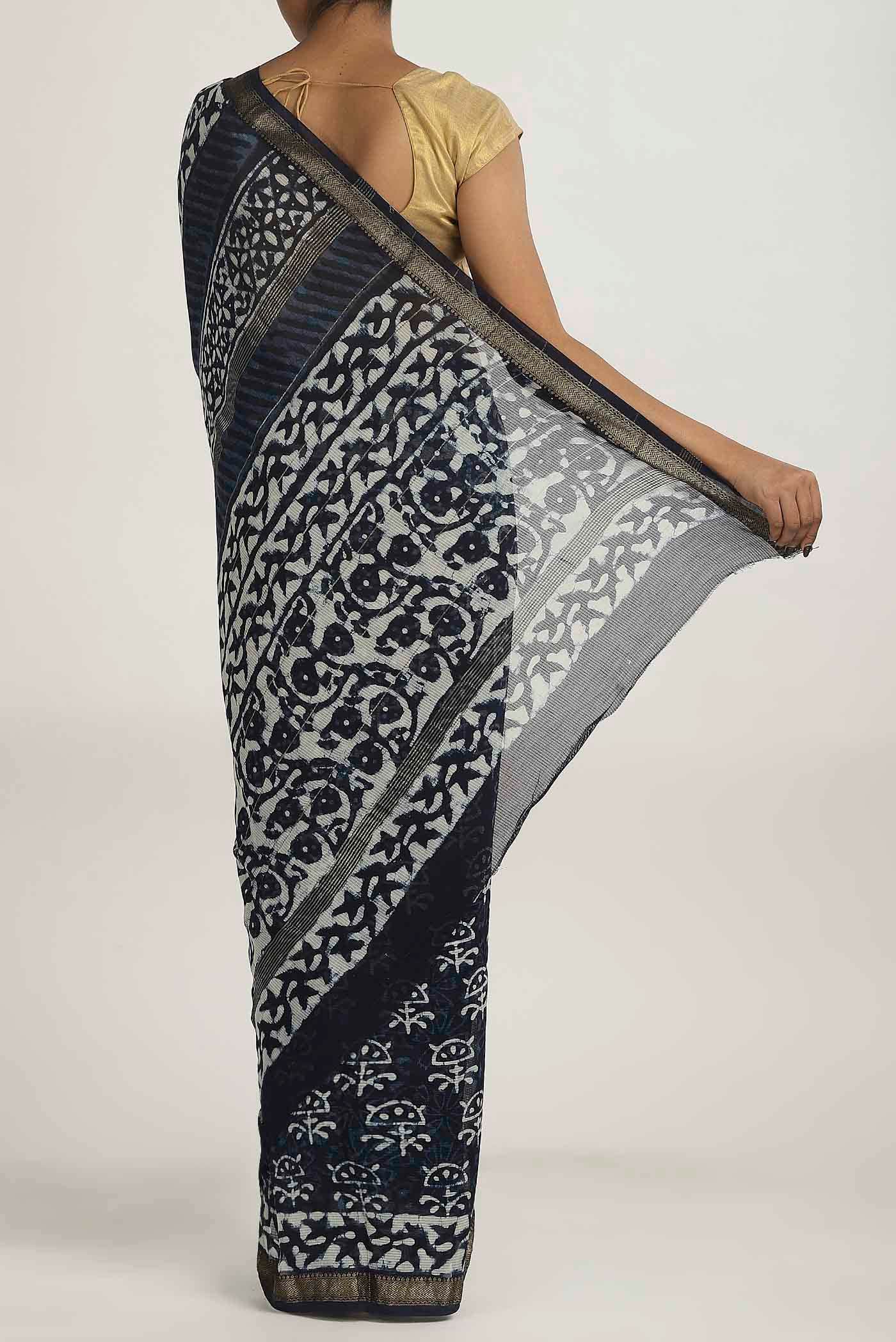 Black Chanderi Silk Cotton Saree