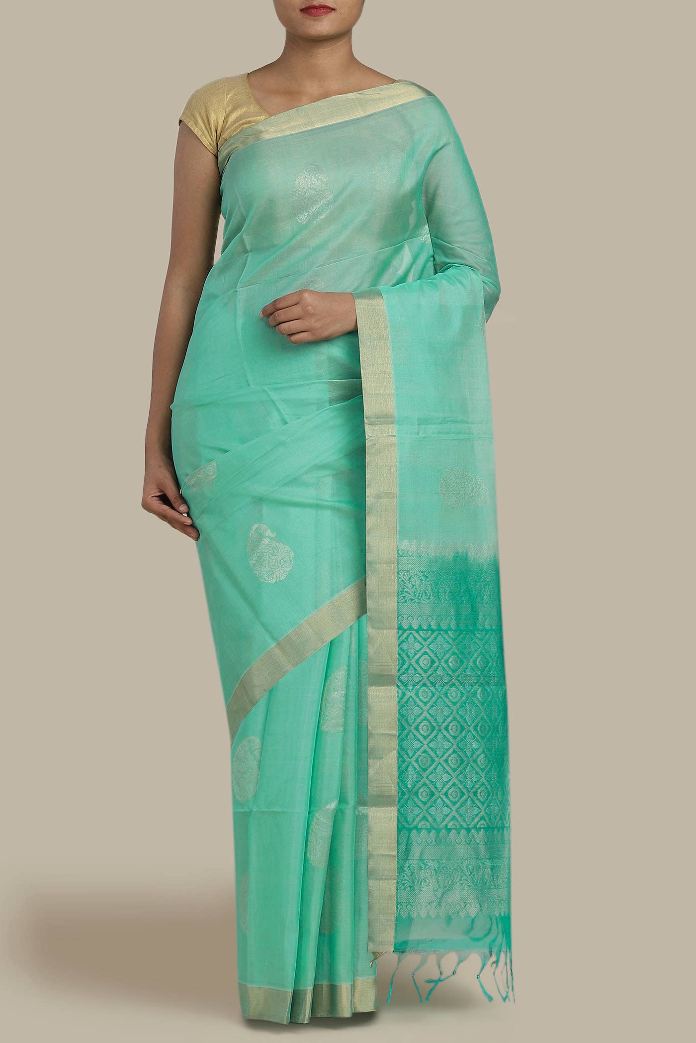 Sea Green Silk Cotton Saree