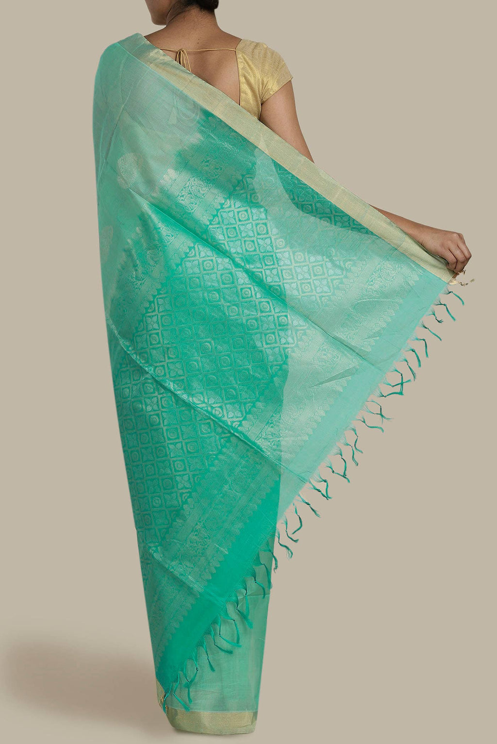 Sea Green Silk Cotton Saree
