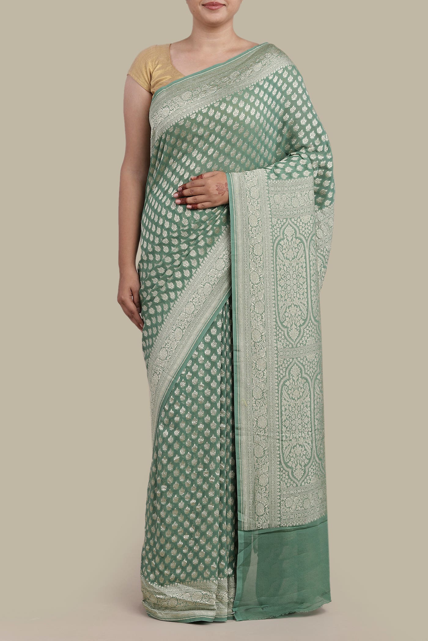 Green Banarasi Georgette Saree