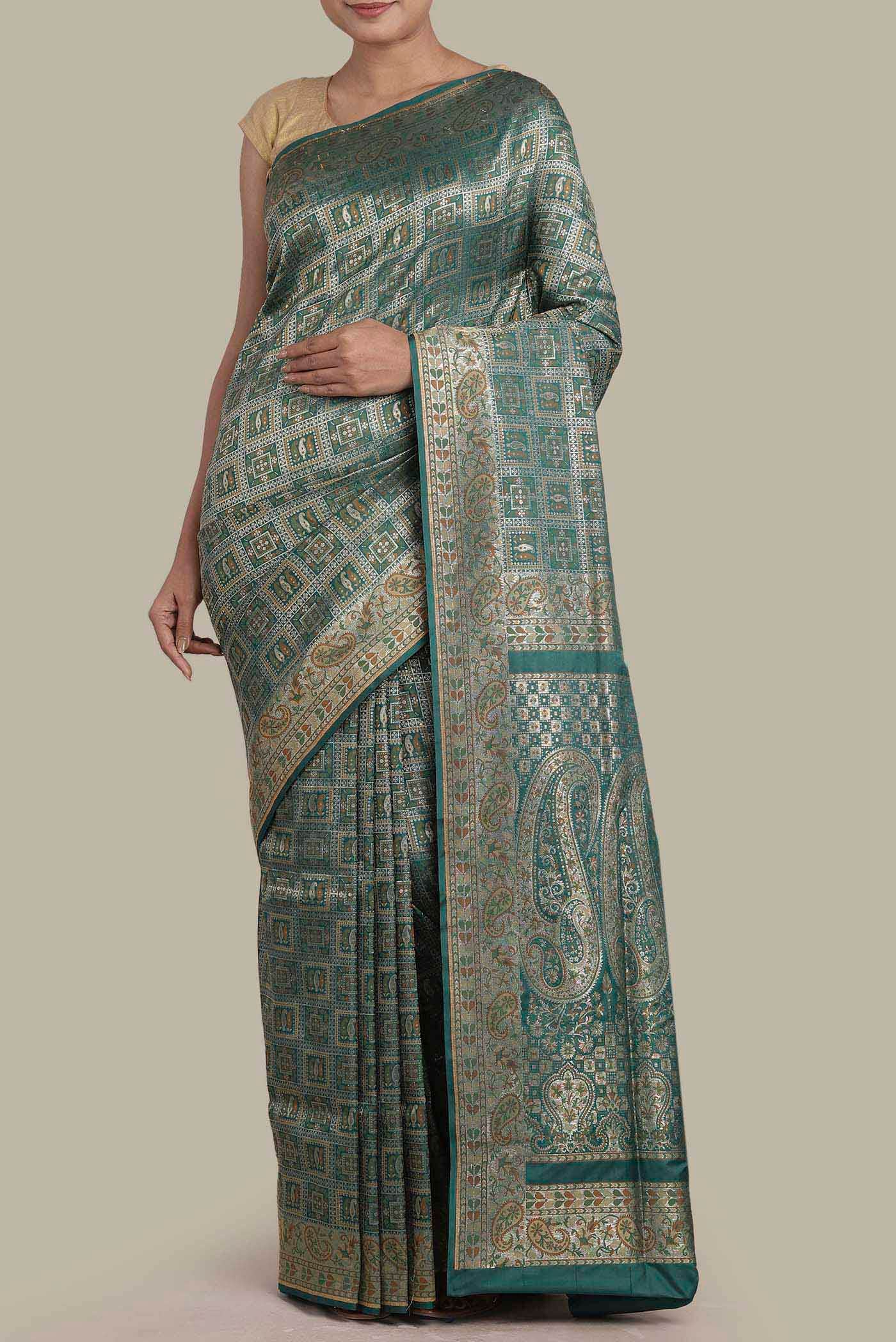 Green Banarasi Tanchoi Silk Saree