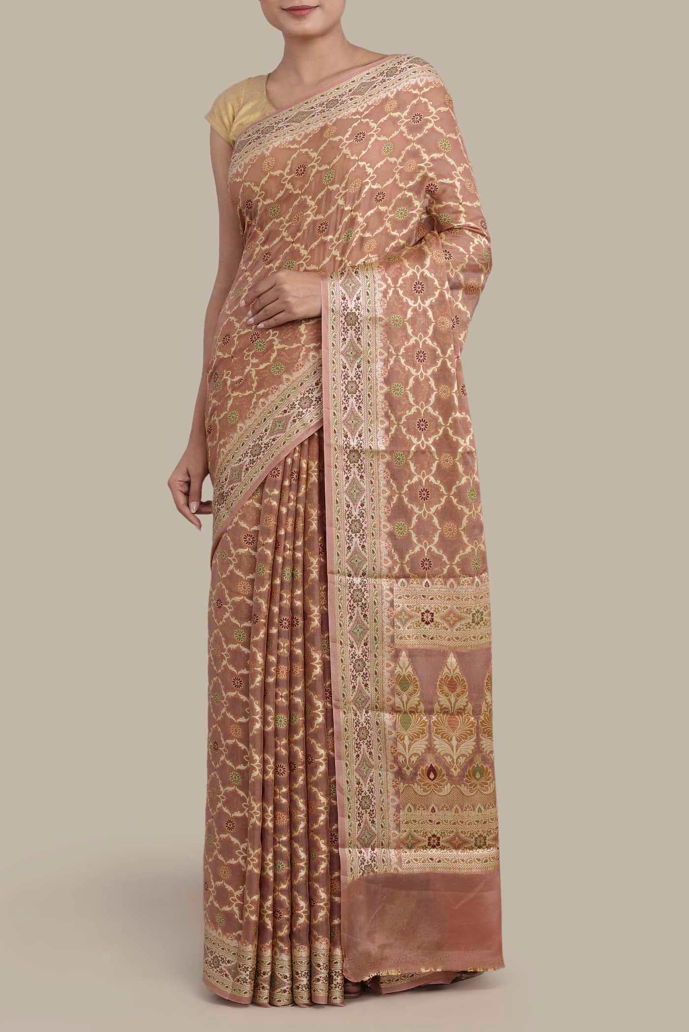 Beige Banarasi Georgette Saree