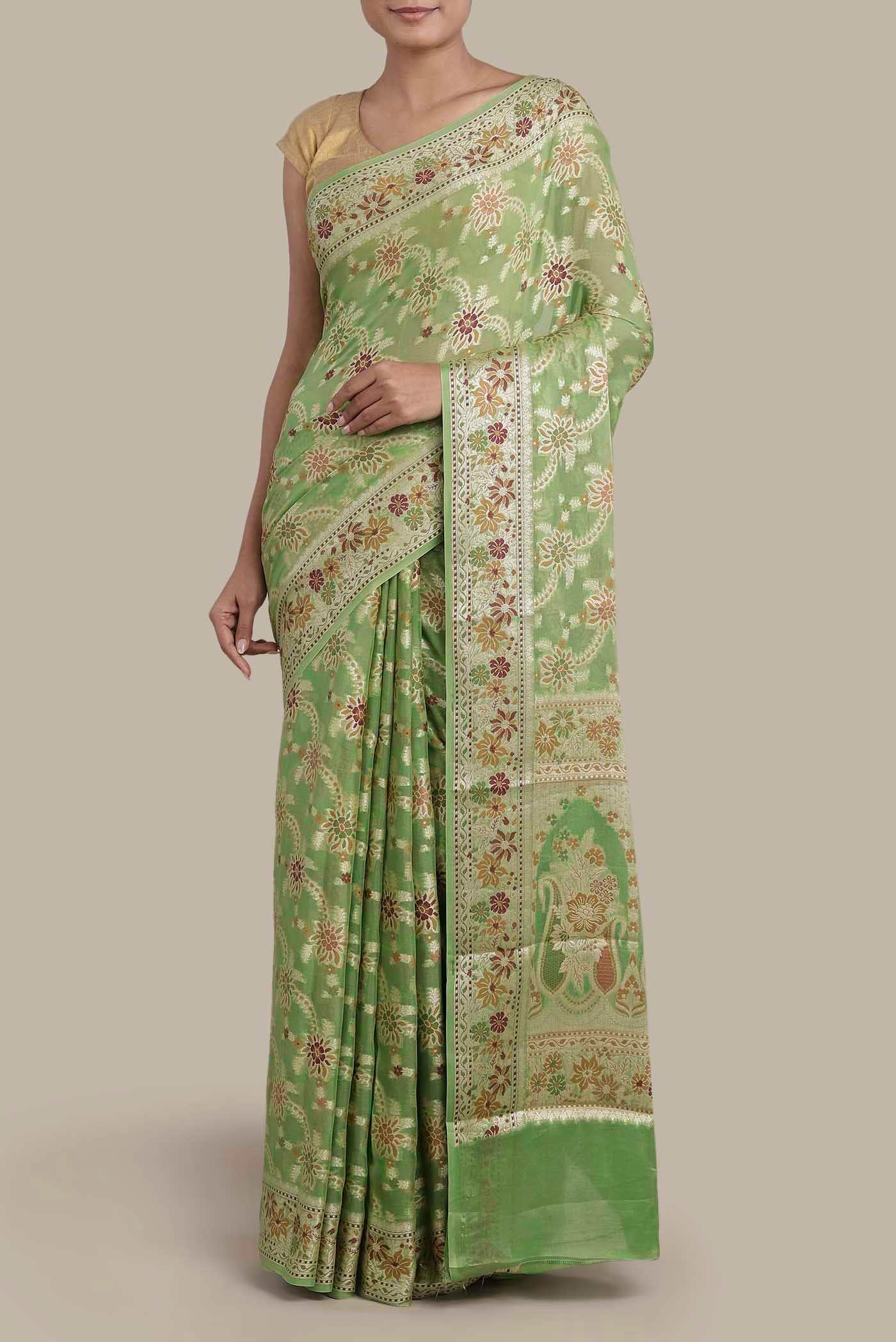 Green Banarasi Georgette Saree