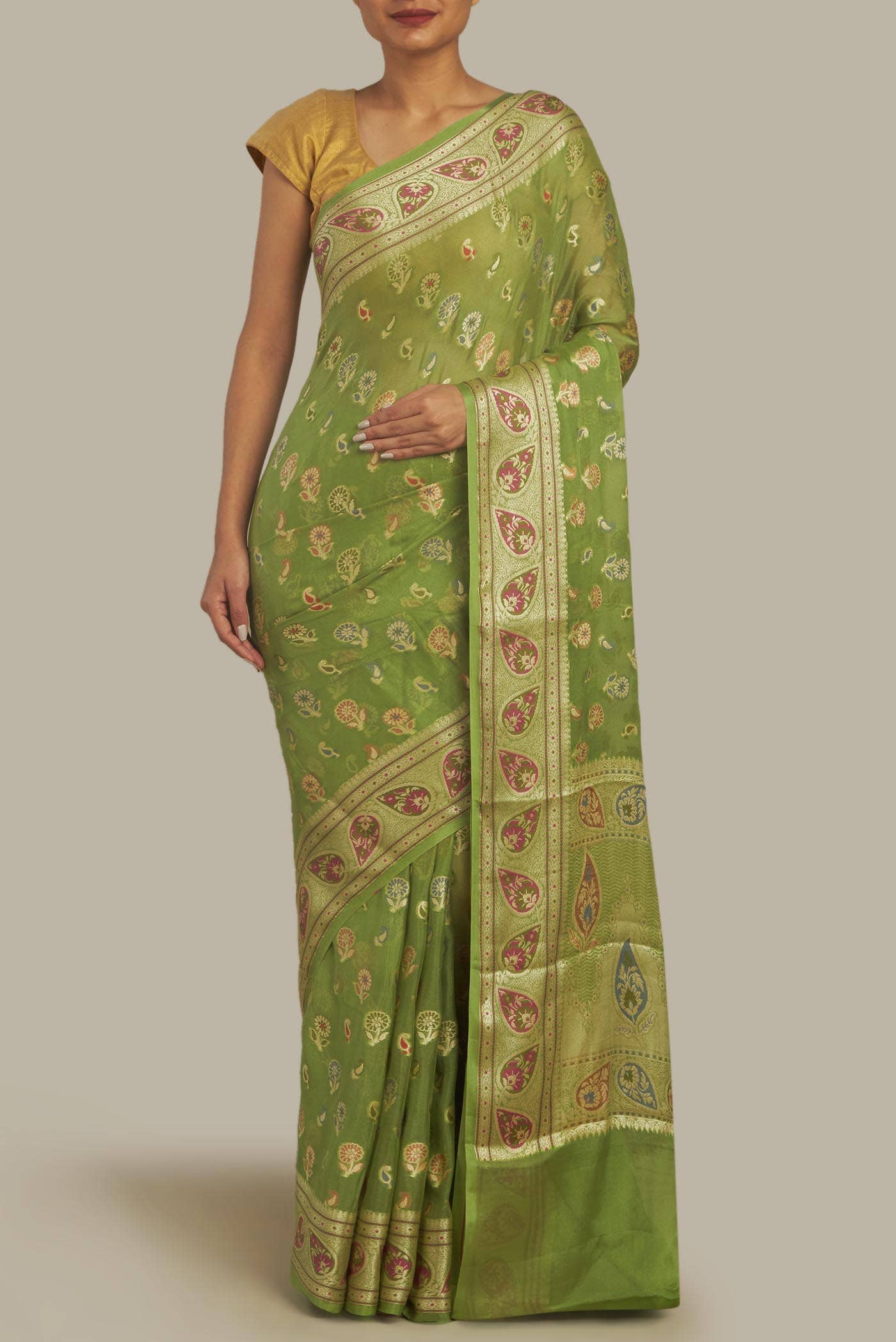 Green Banarasi Georgette Saree
