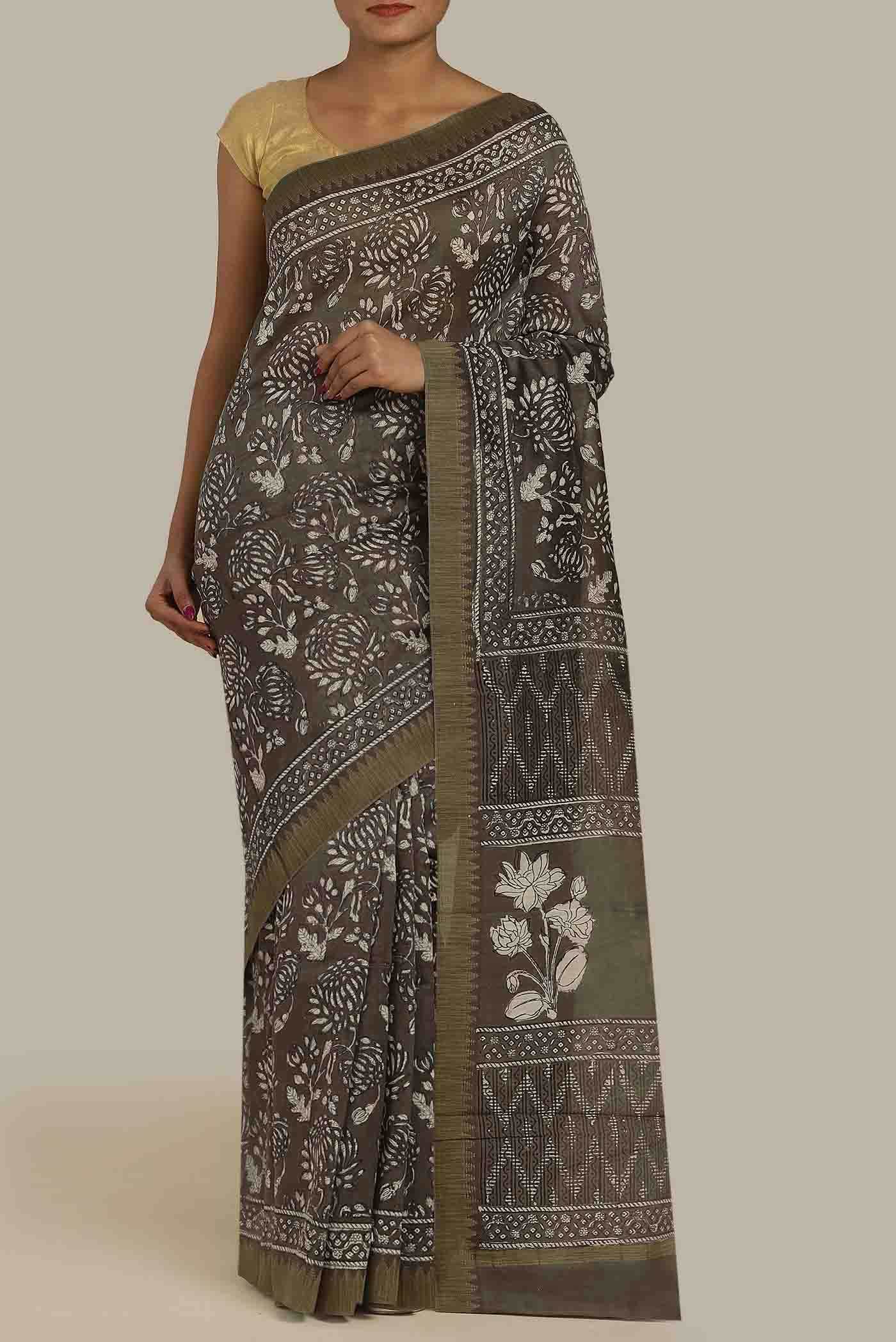 Grey Chanderi Silk Cotton Saree