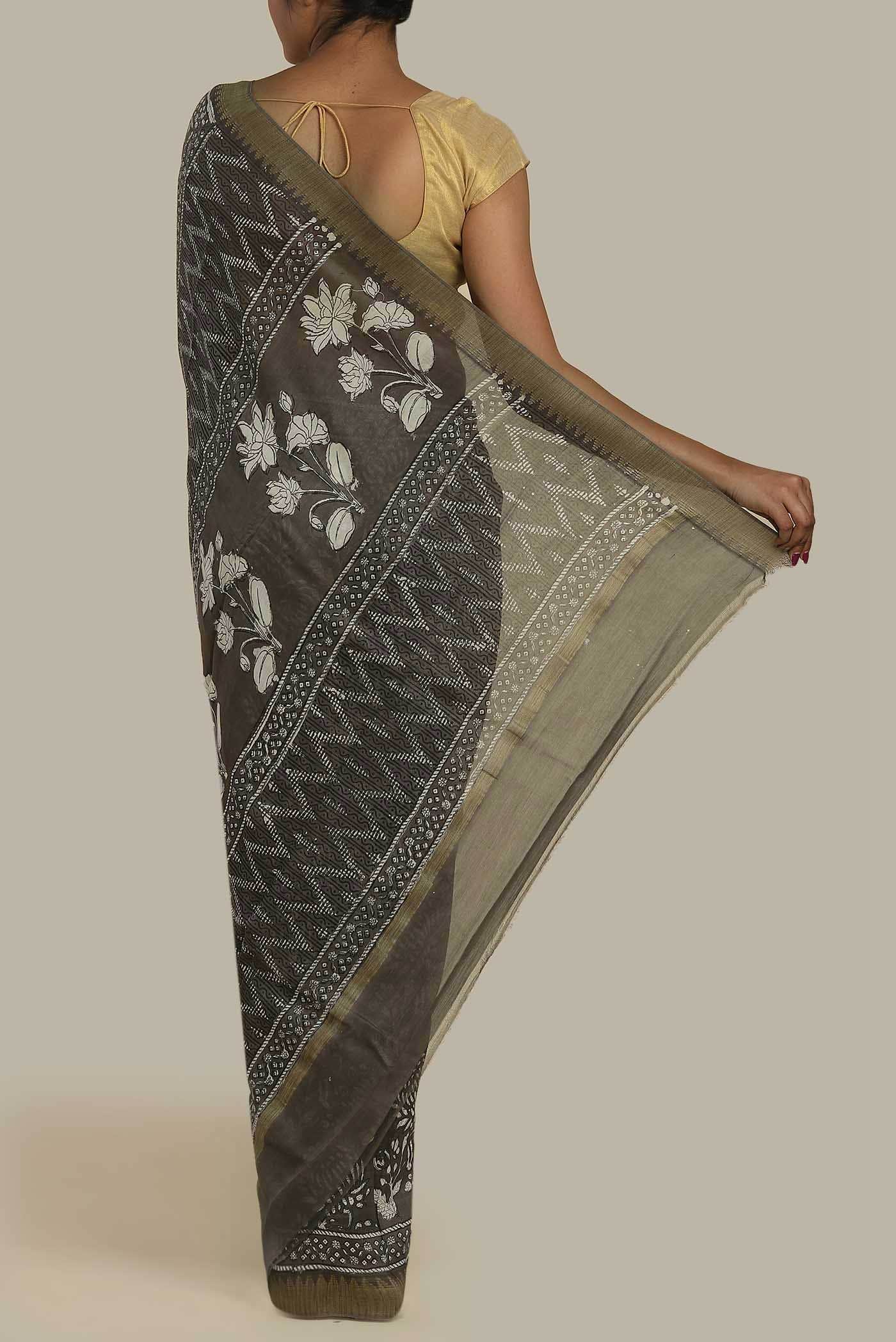 Grey Chanderi Silk Cotton Saree