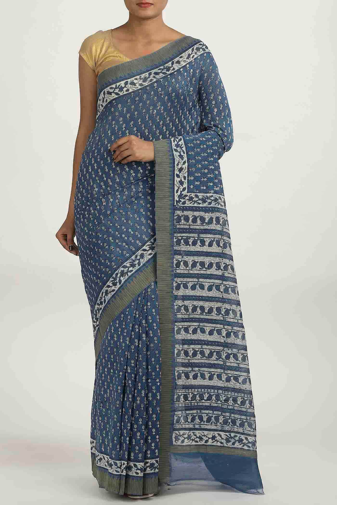 Blue Chanderi Silk Cotton Saree