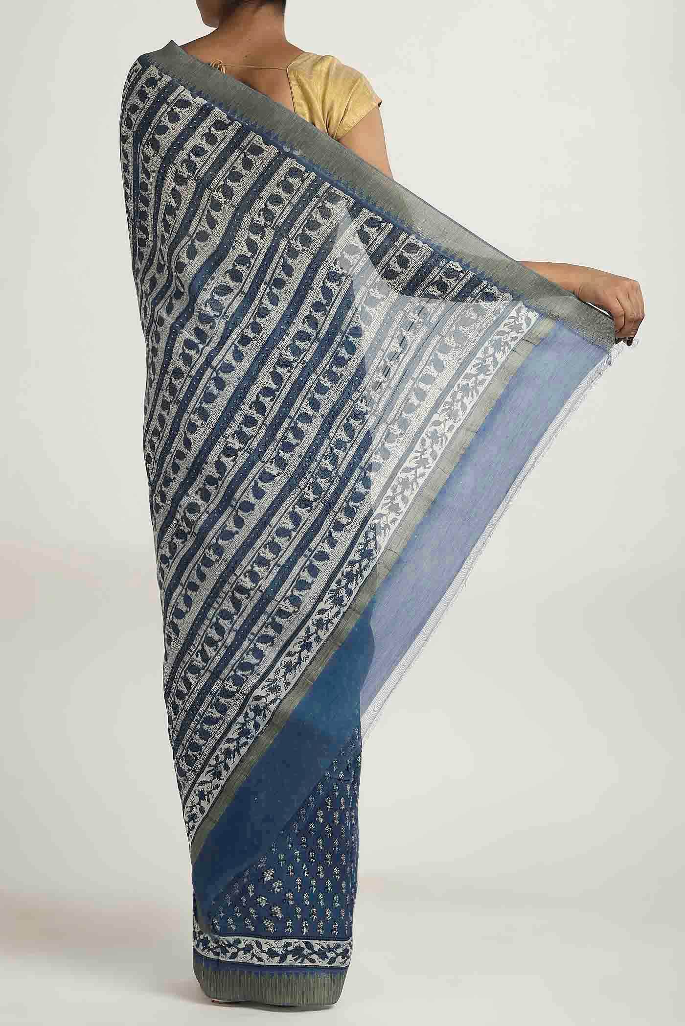Blue Chanderi Silk Cotton Saree