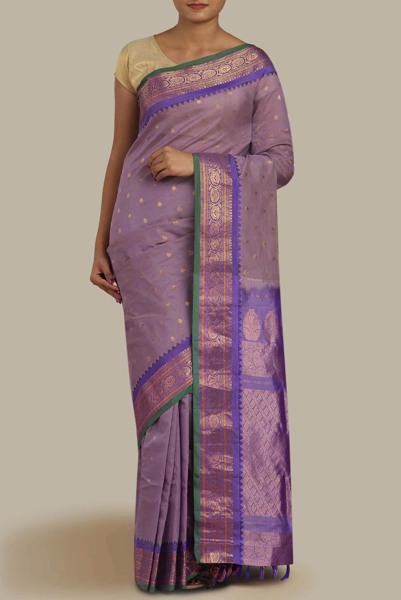 Purple Gadwal Silk Cotton Saree