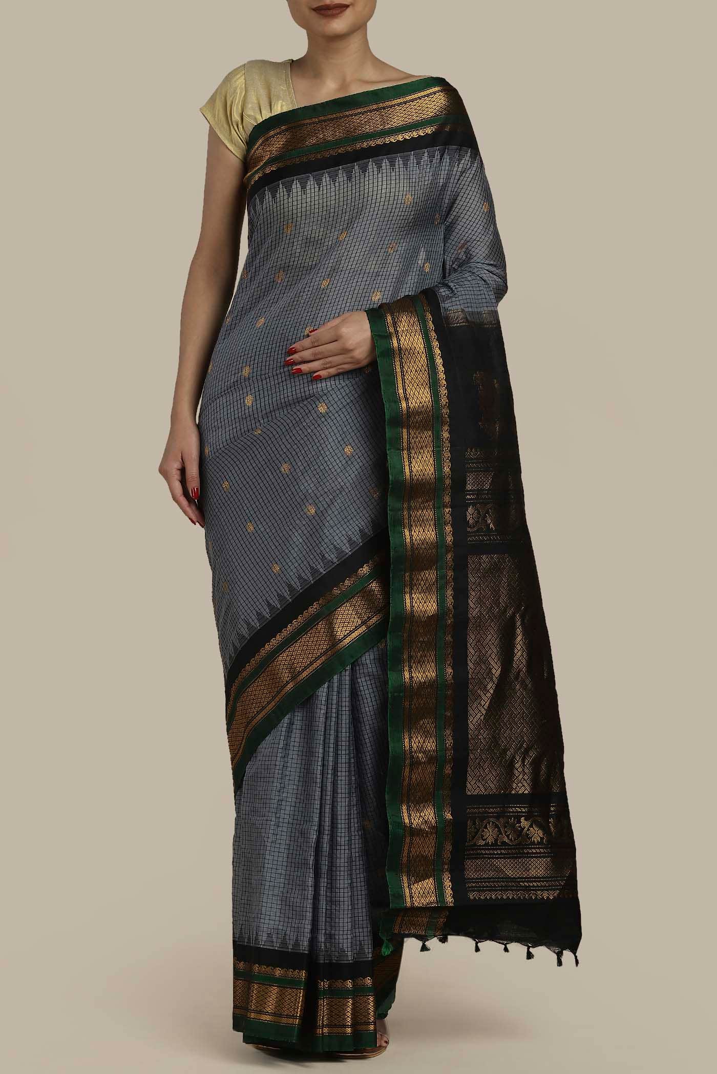 Grey Gadwal Silk Cotton Saree
