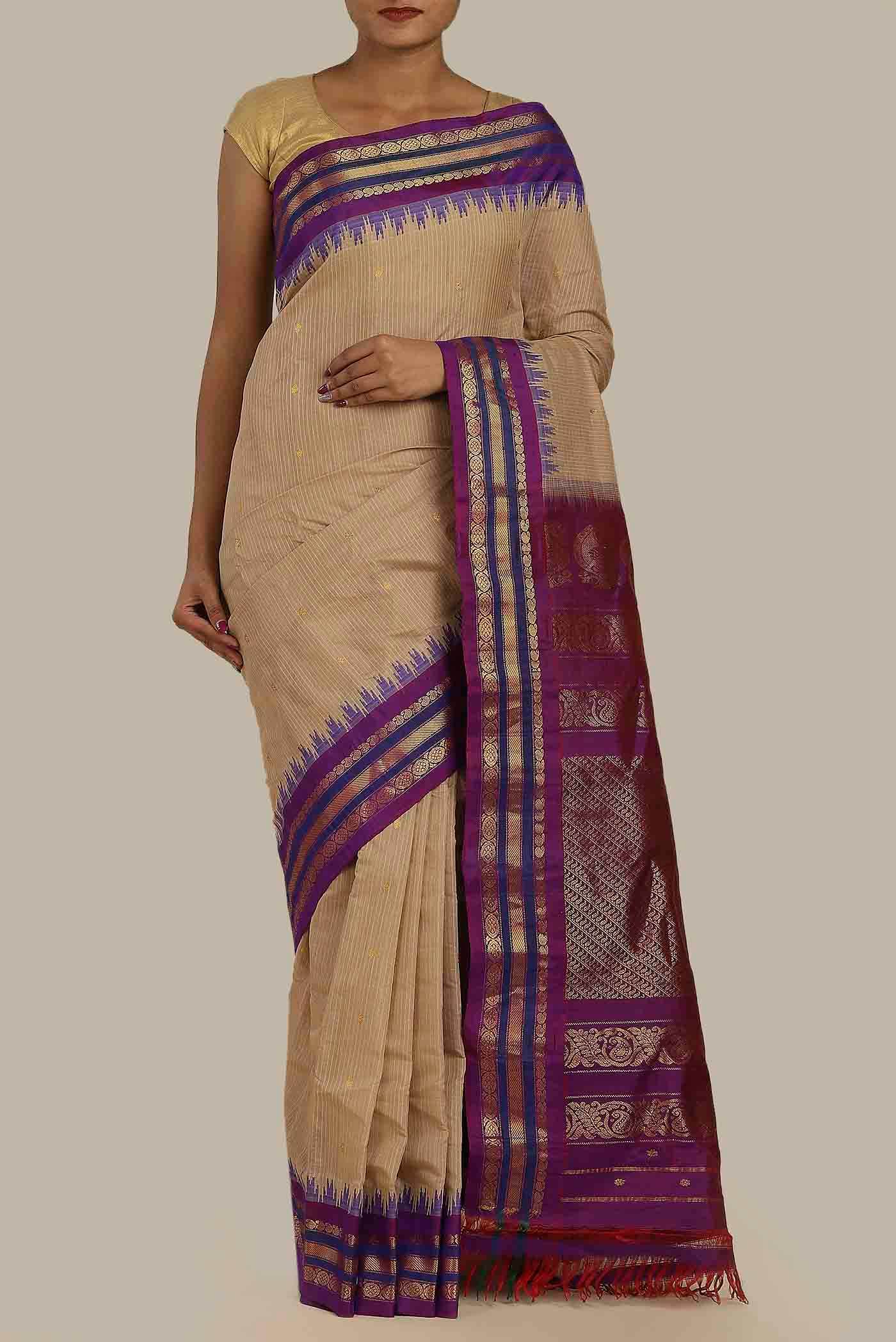 Beige Gadwal Silk Cotton Saree