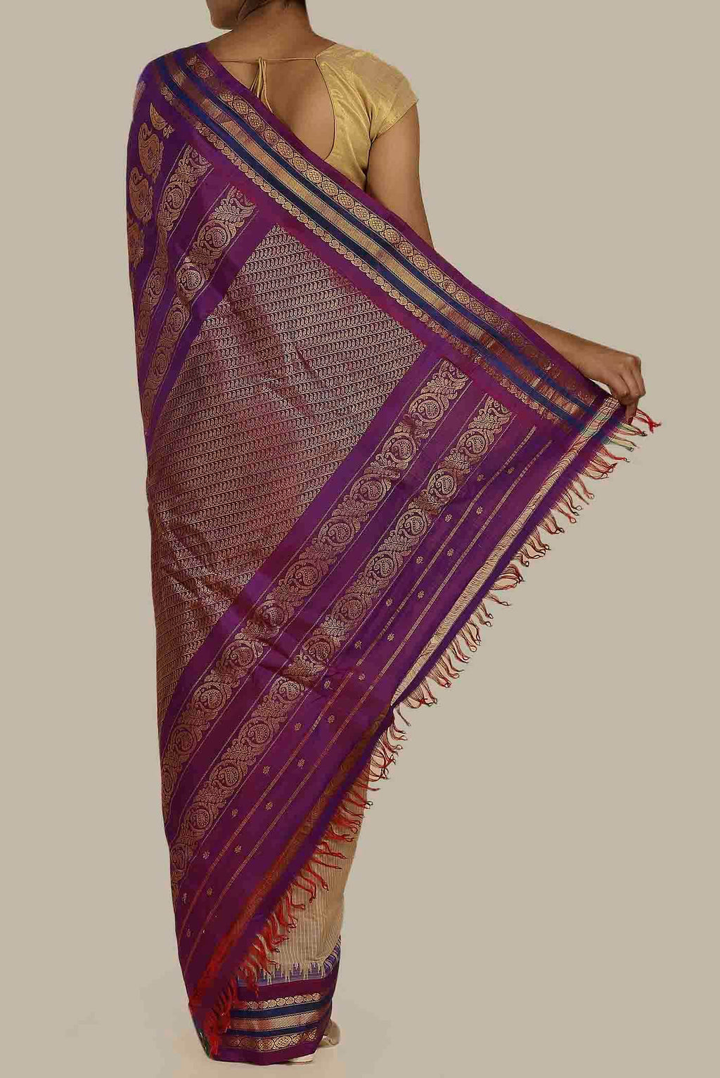 Beige Gadwal Silk Cotton Saree