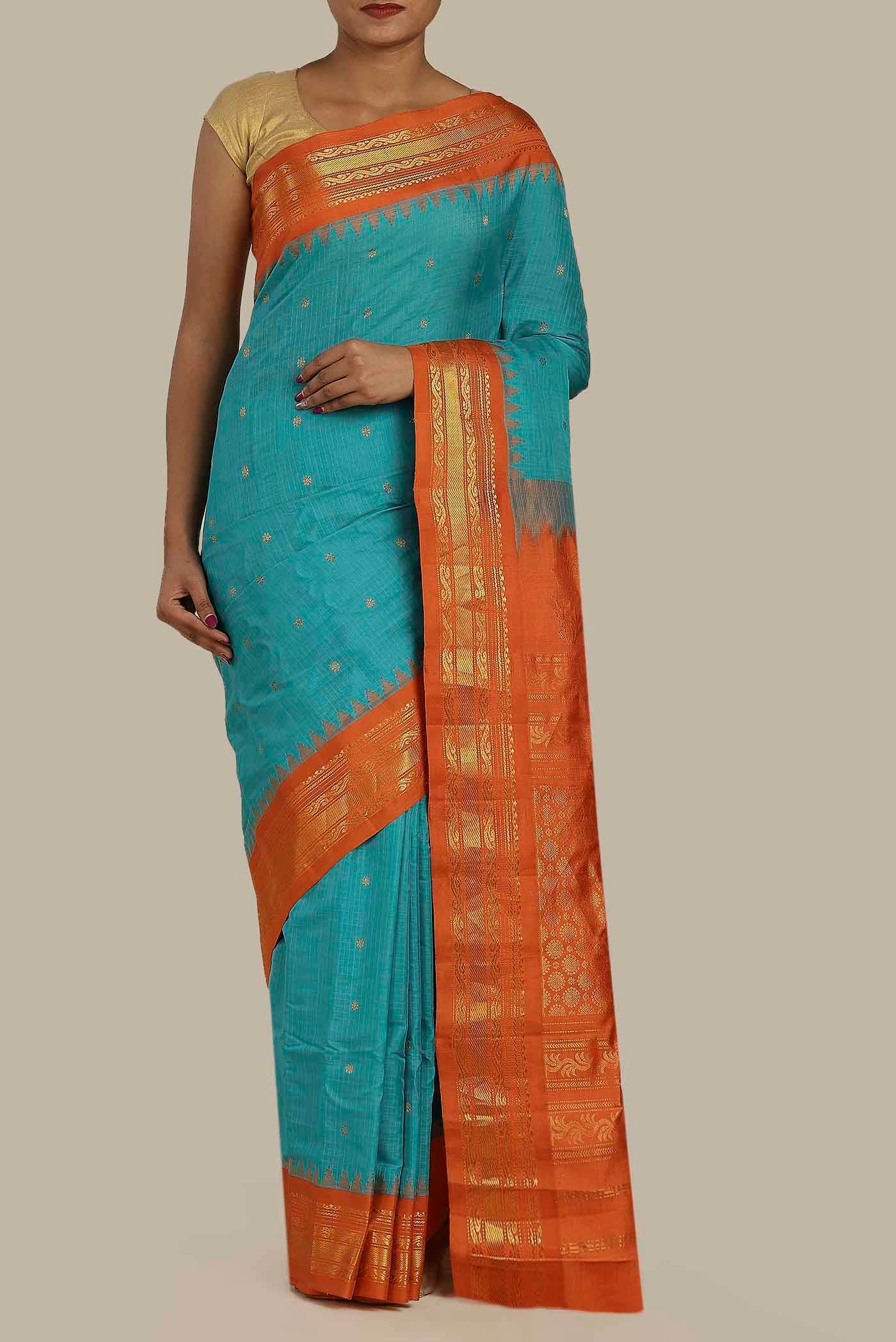 Blue Gadwal Silk Cotton Saree