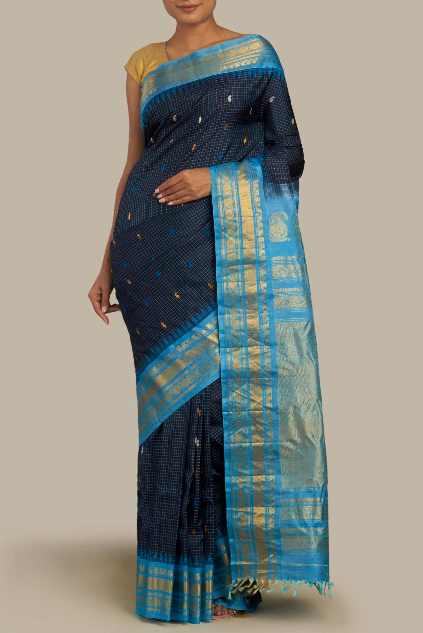 Navy Blue Gadwal Silk Saree
