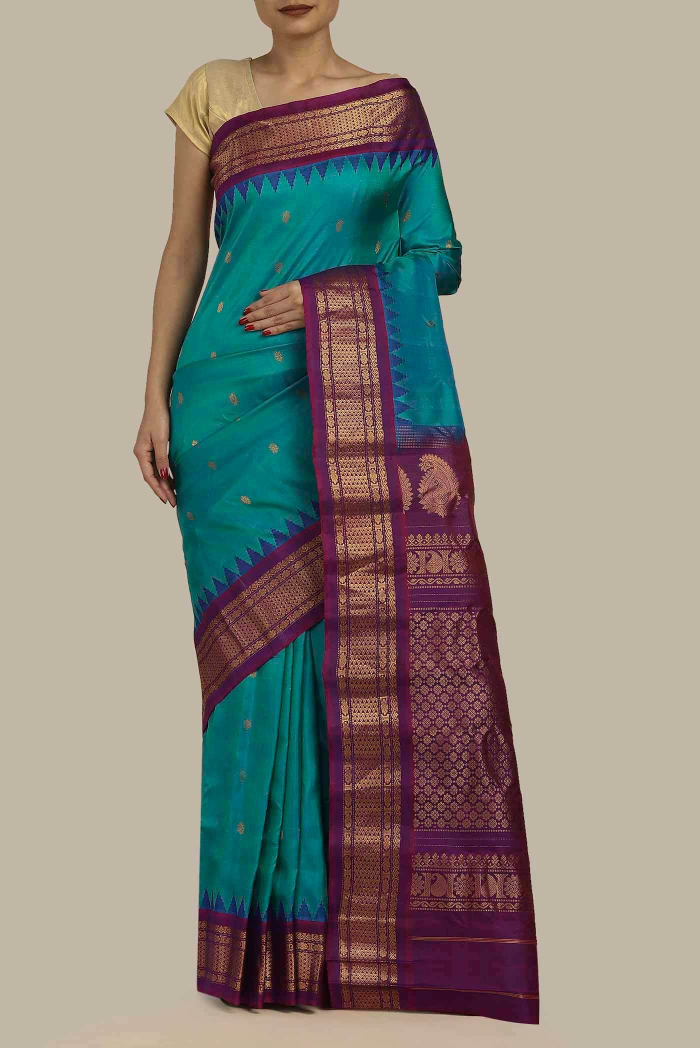 Blue Gadwal Silk Saree