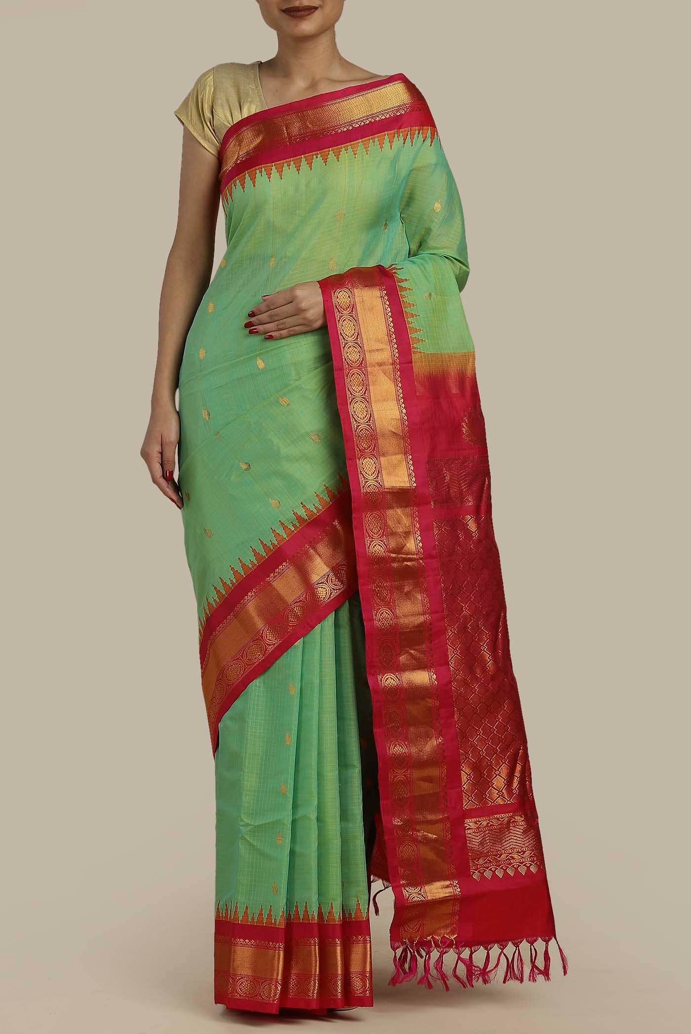 Green Gadwal Silk Cotton Saree