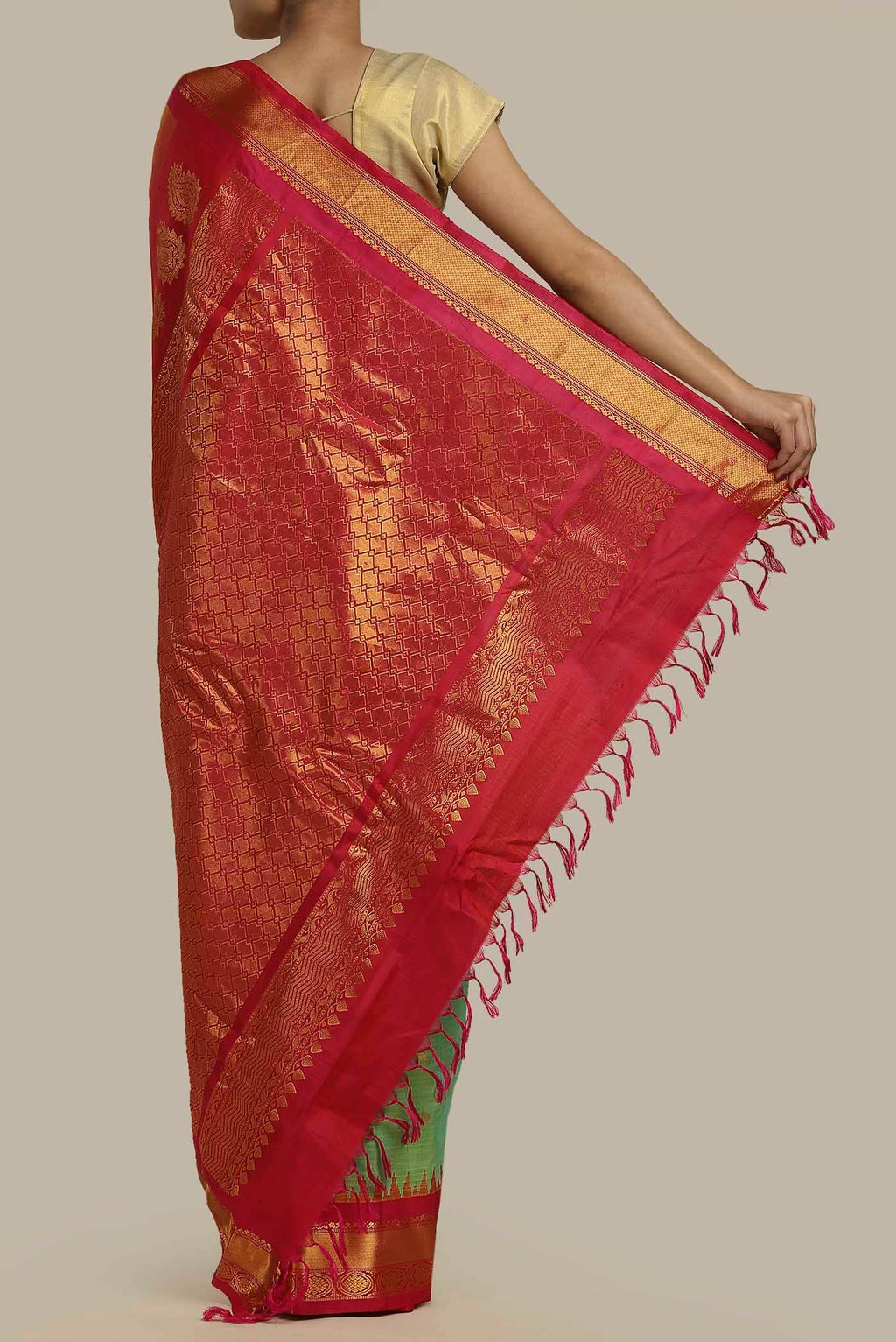 Green Gadwal Silk Cotton Saree