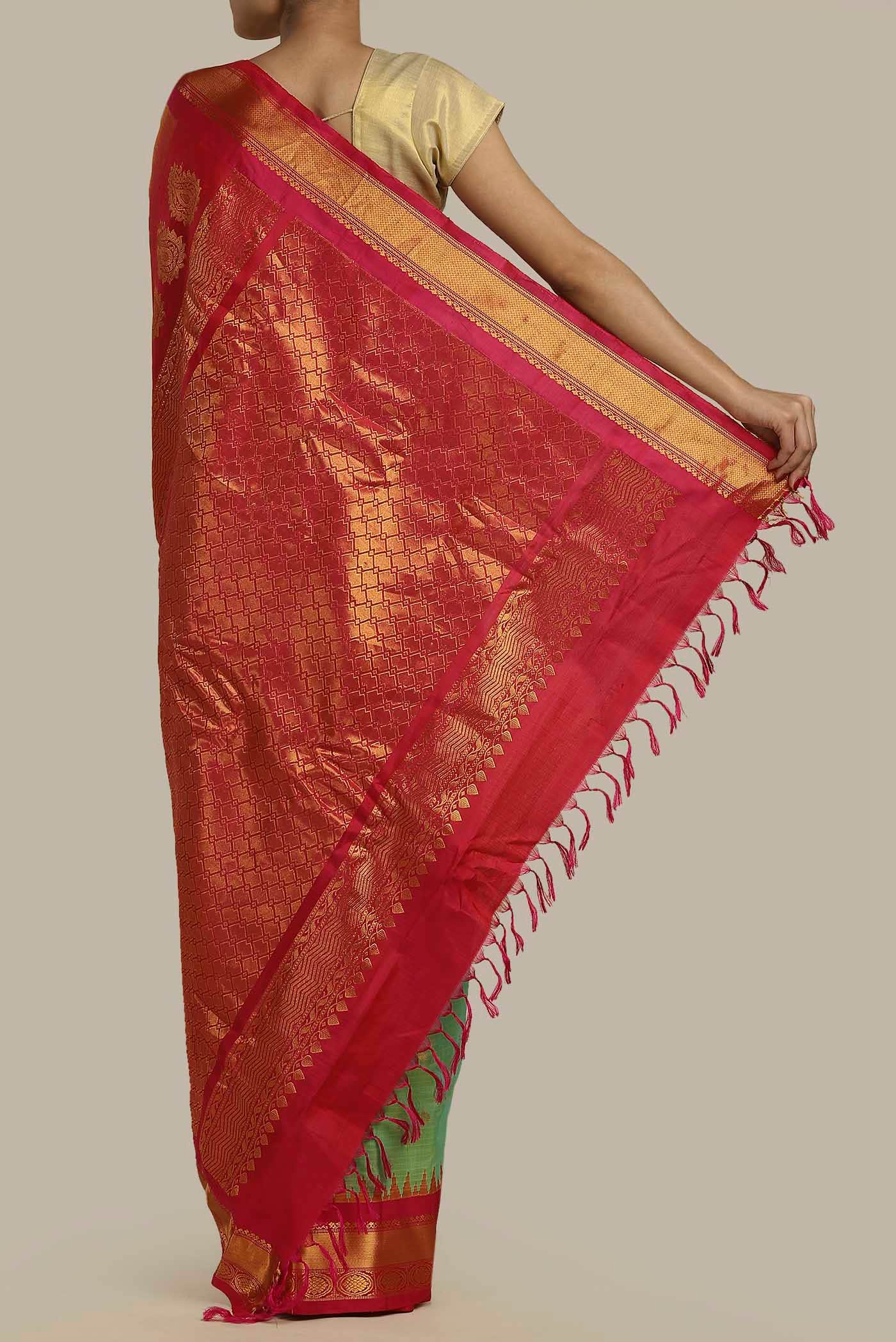 Green Gadwal Silk Cotton Saree