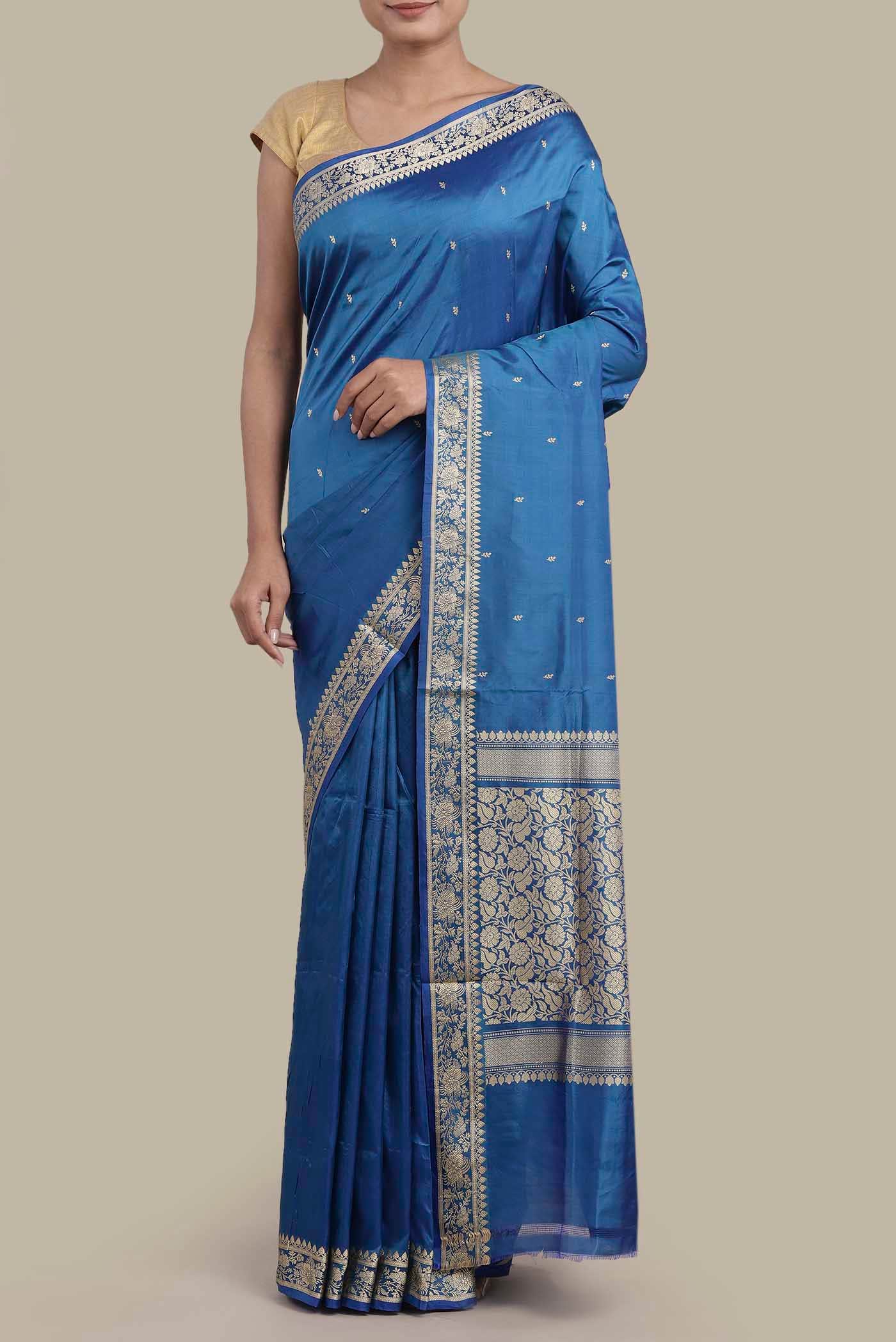 Blue Banarasi Katan Silk Saree