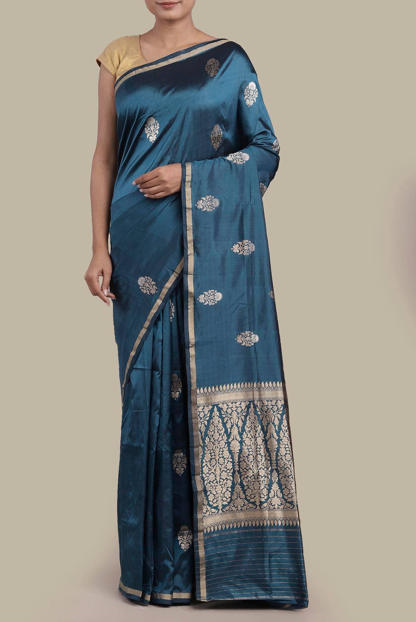 Blue Banarasi Katan Silk Saree