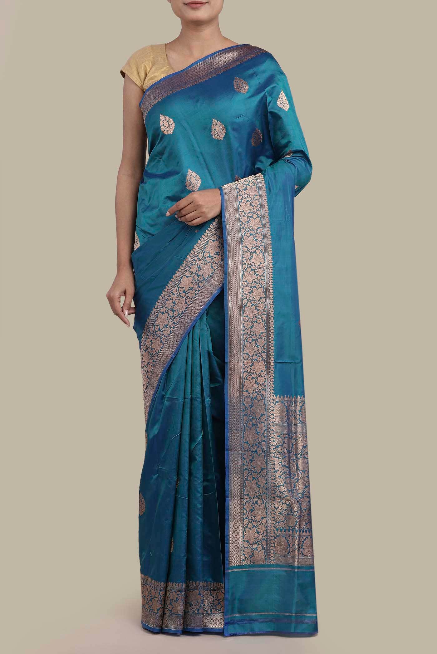 Blue Banarasi Katan Silk Saree