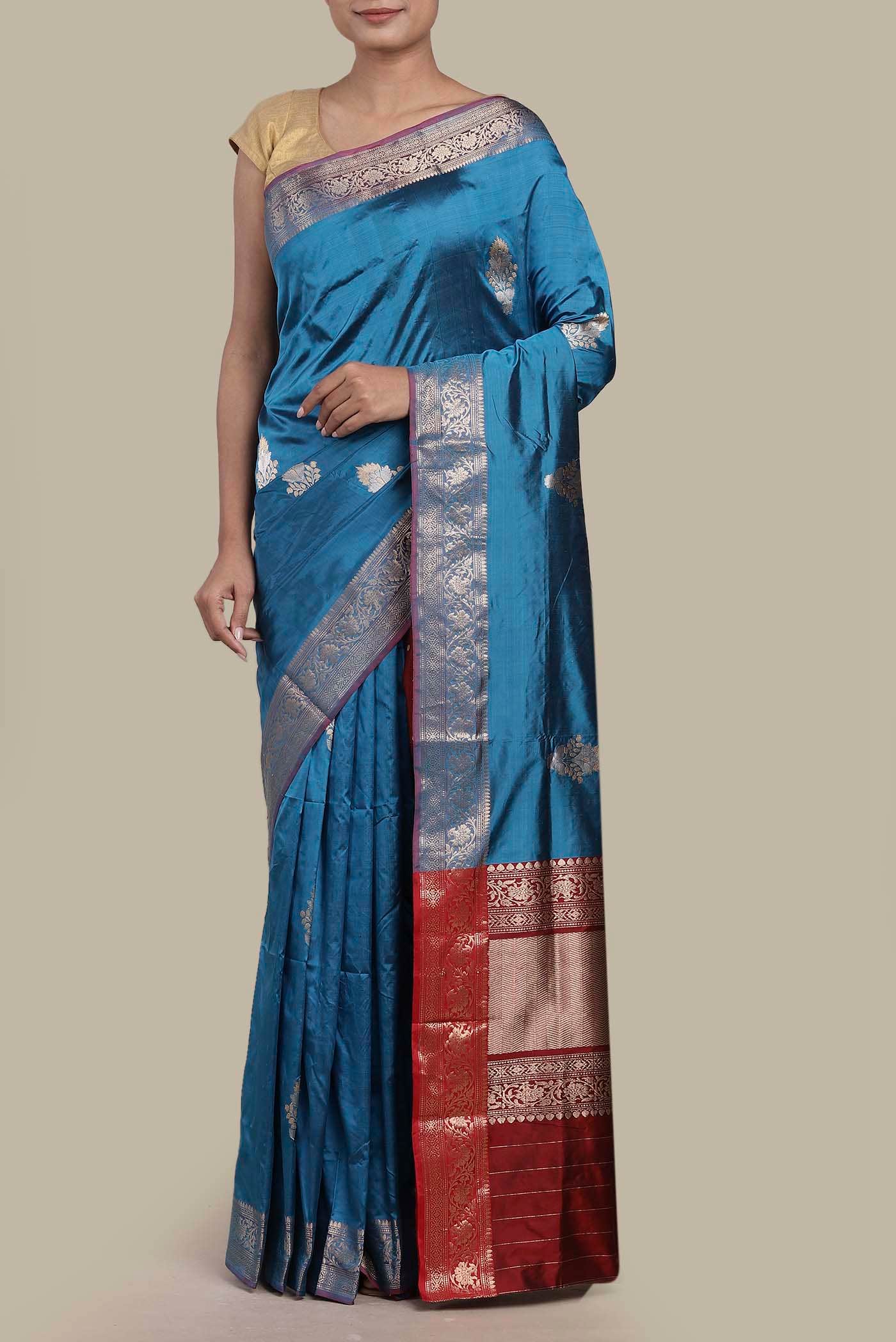 Blue Banarasi Katan Silk Saree