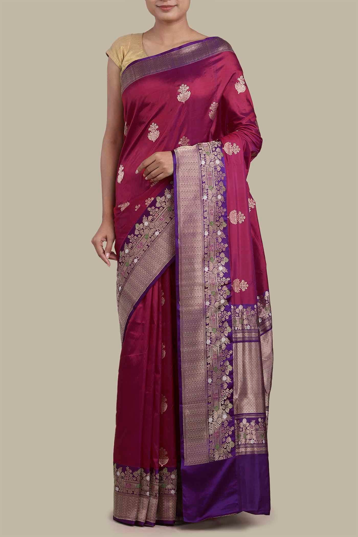 Dark Pink Banarasi Katan Silk Saree