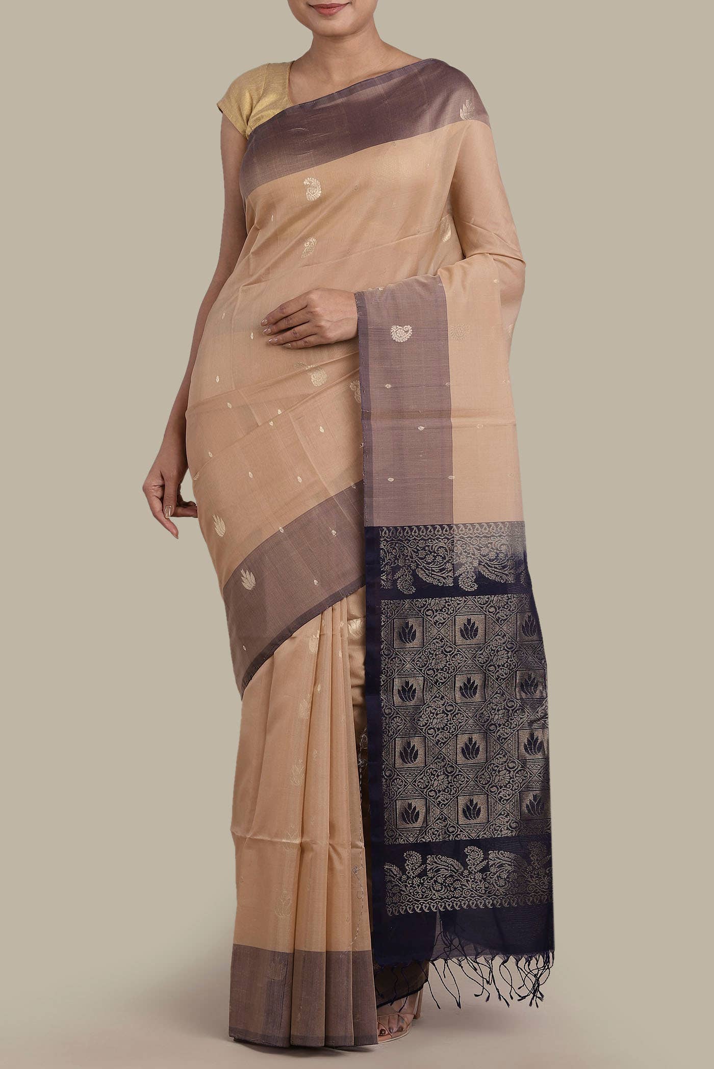 Beige Silk Cotton Saree