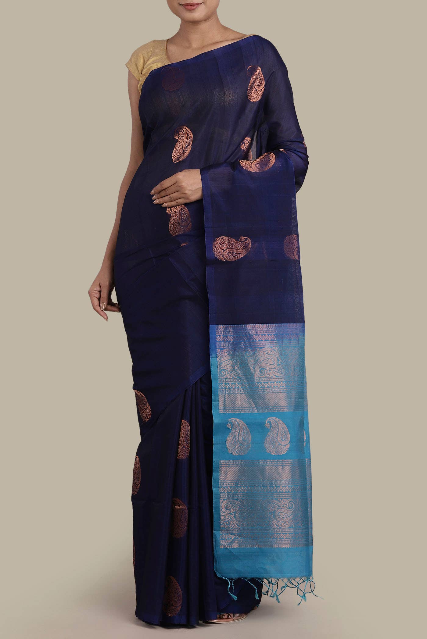 Navy Blue Silk Cotton Saree