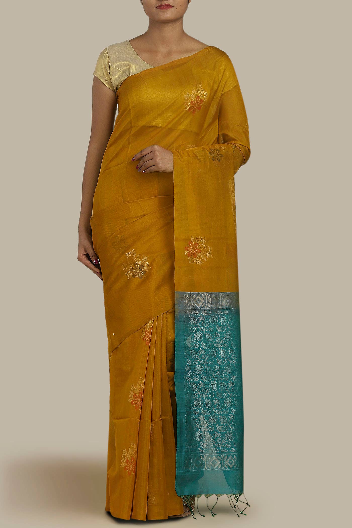 Mustard Silk Cotton Saree