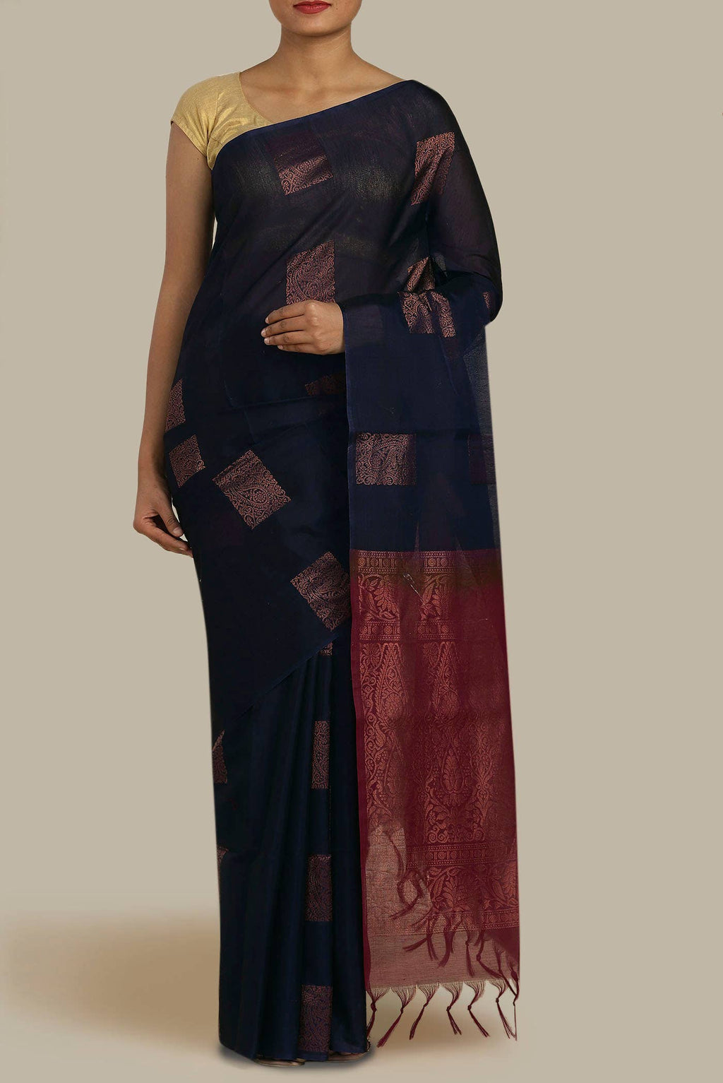 Navy Blue Silk Cotton Saree