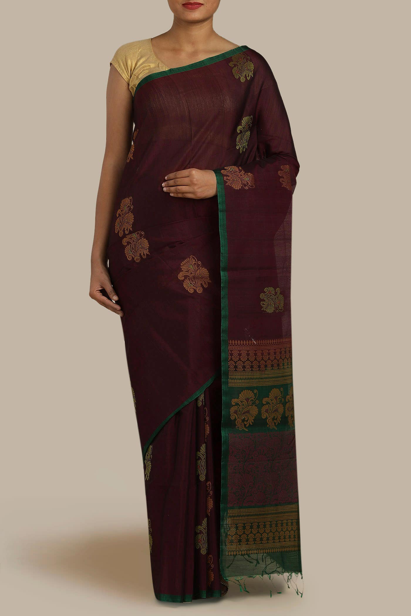 Brown Silk Cotton Saree