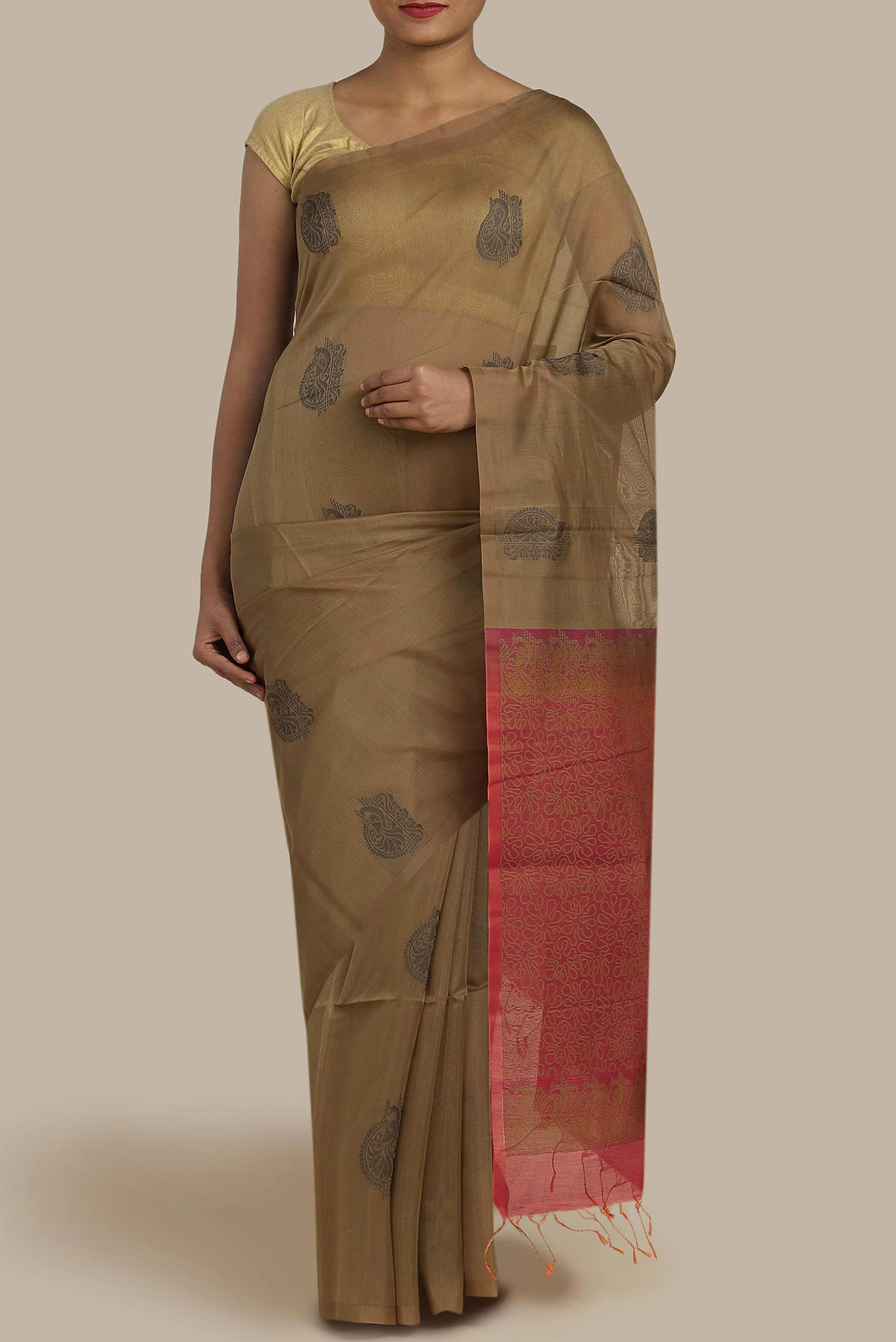 Beige Silk Cotton Saree