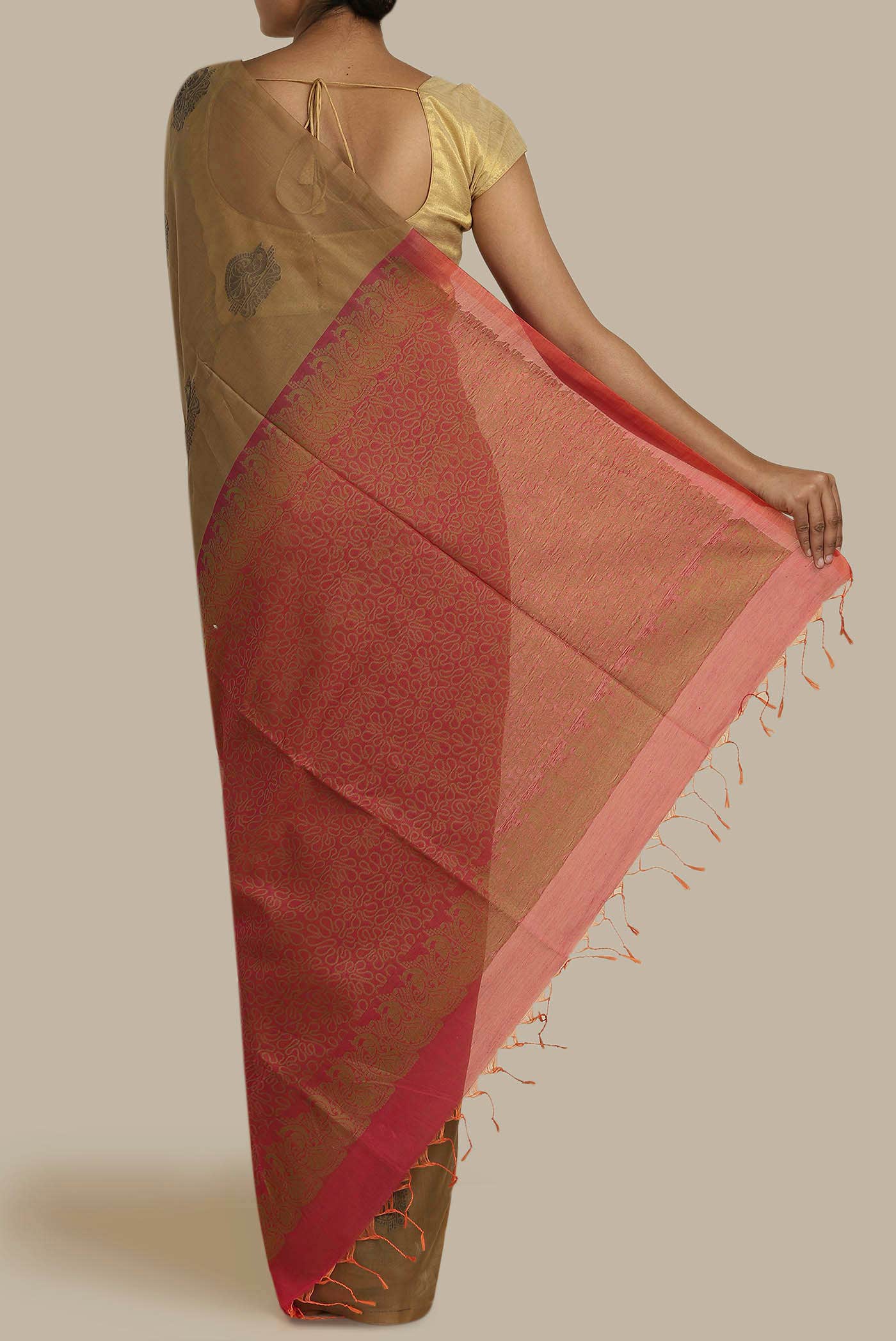 Beige Silk Cotton Saree