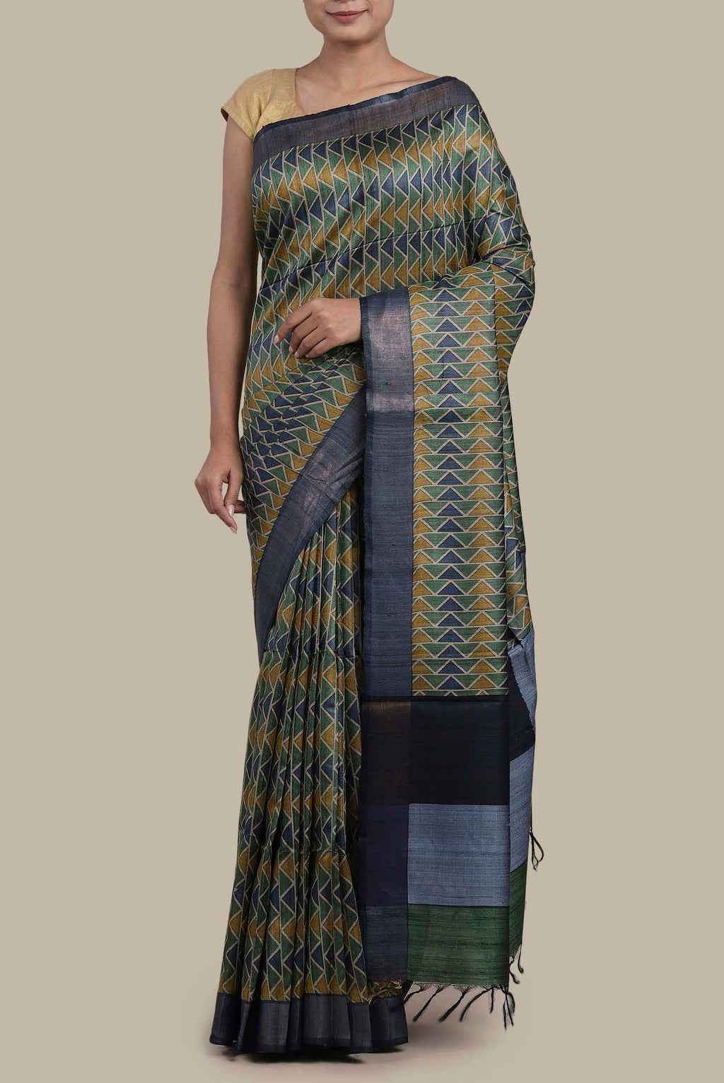 Green Bhagalpuri Tussar Silk Saree