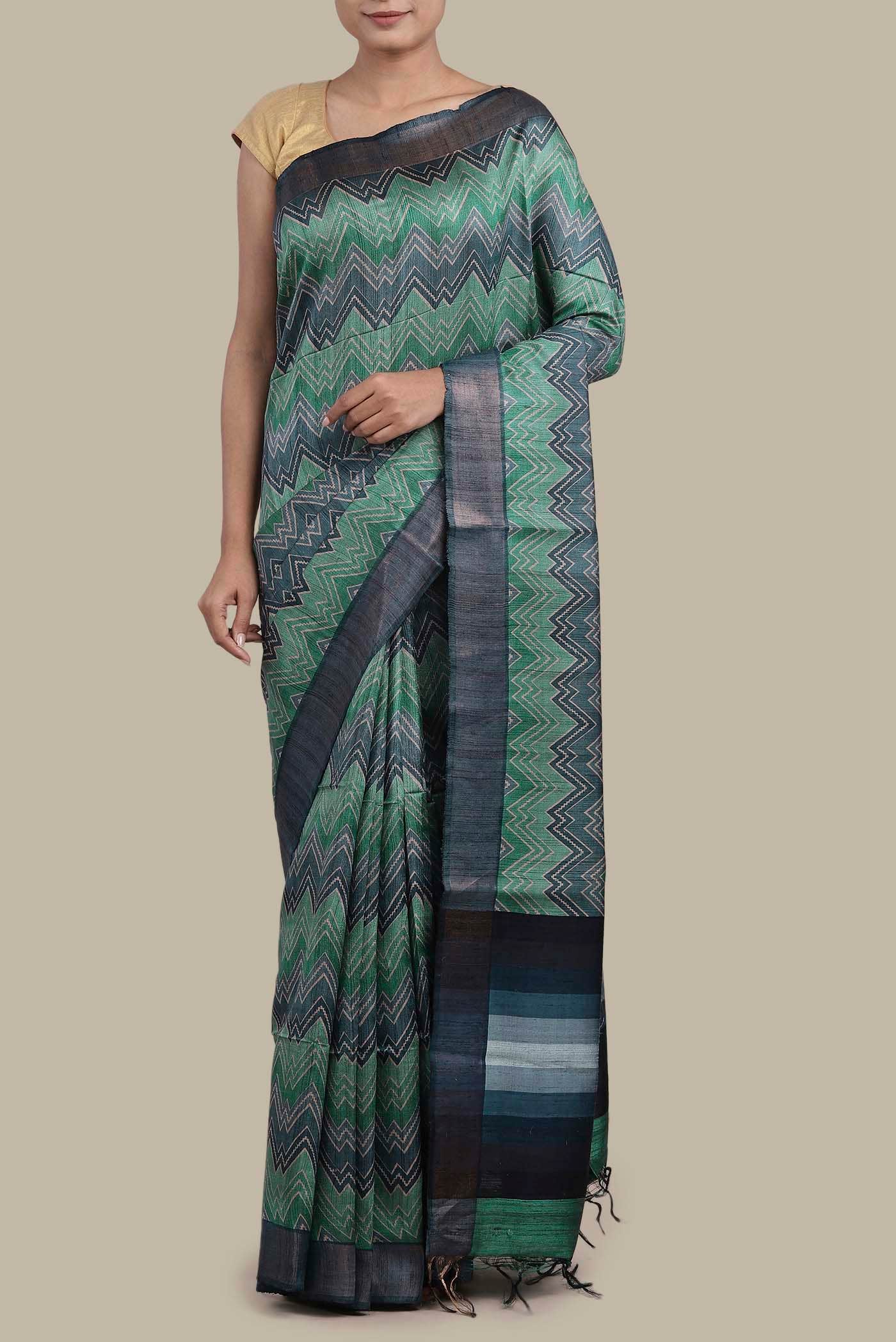 Green Bhagalpuri Tussar Silk Saree