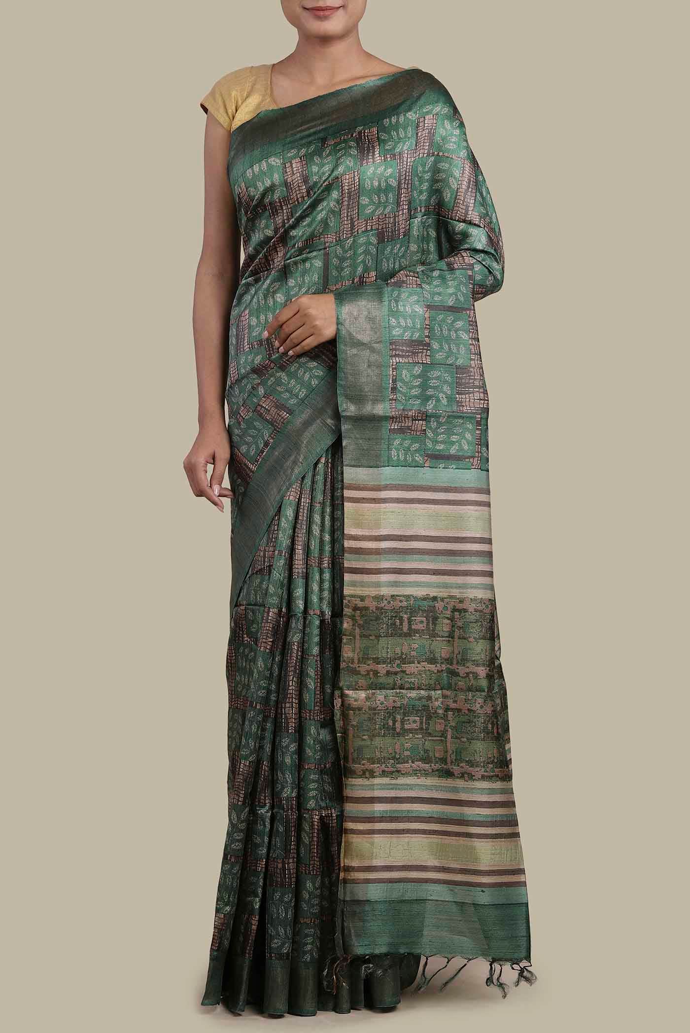 Green Bhagalpuri Tussar Silk Saree
