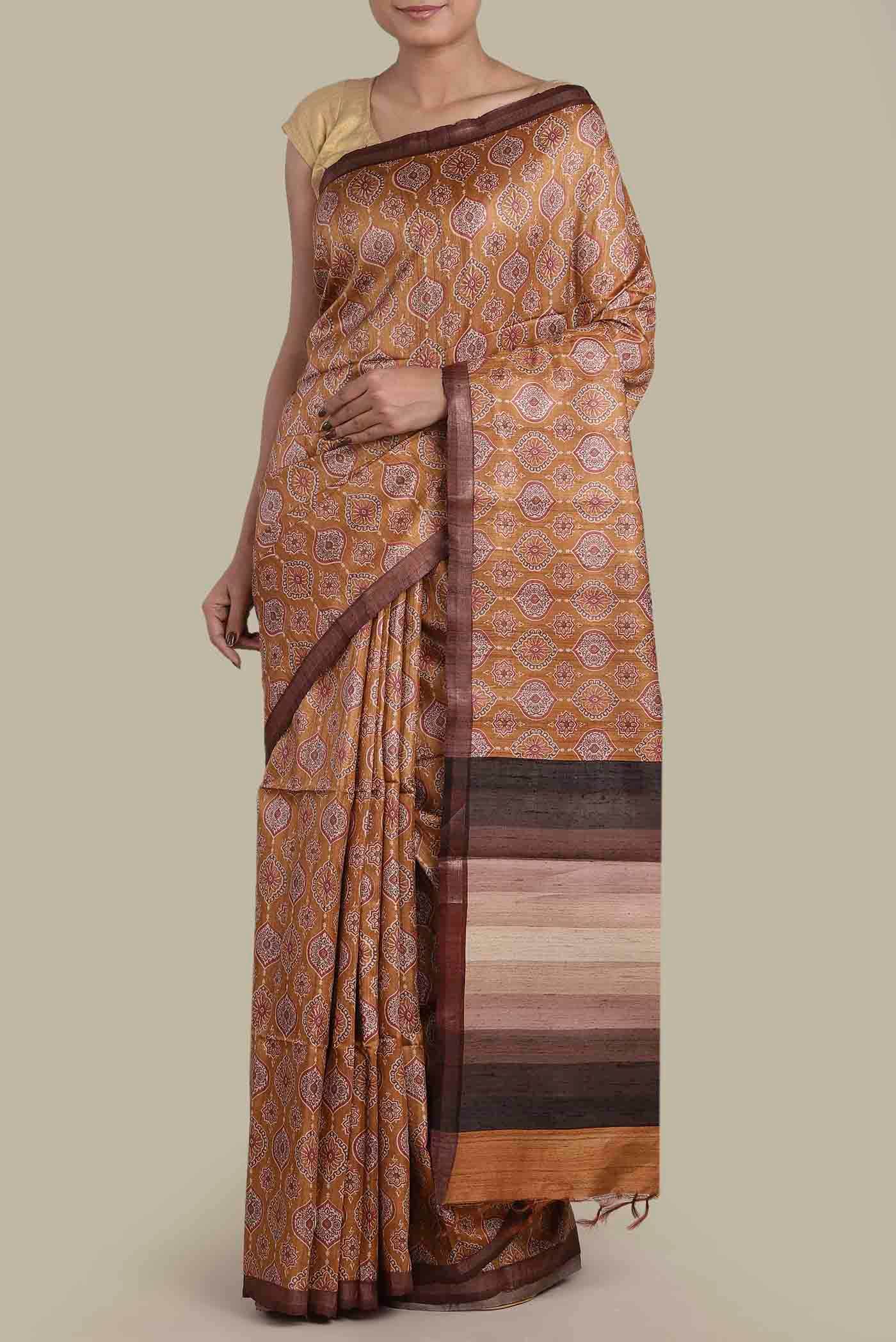 Yellow Bhagalpuri Tussar Silk Saree