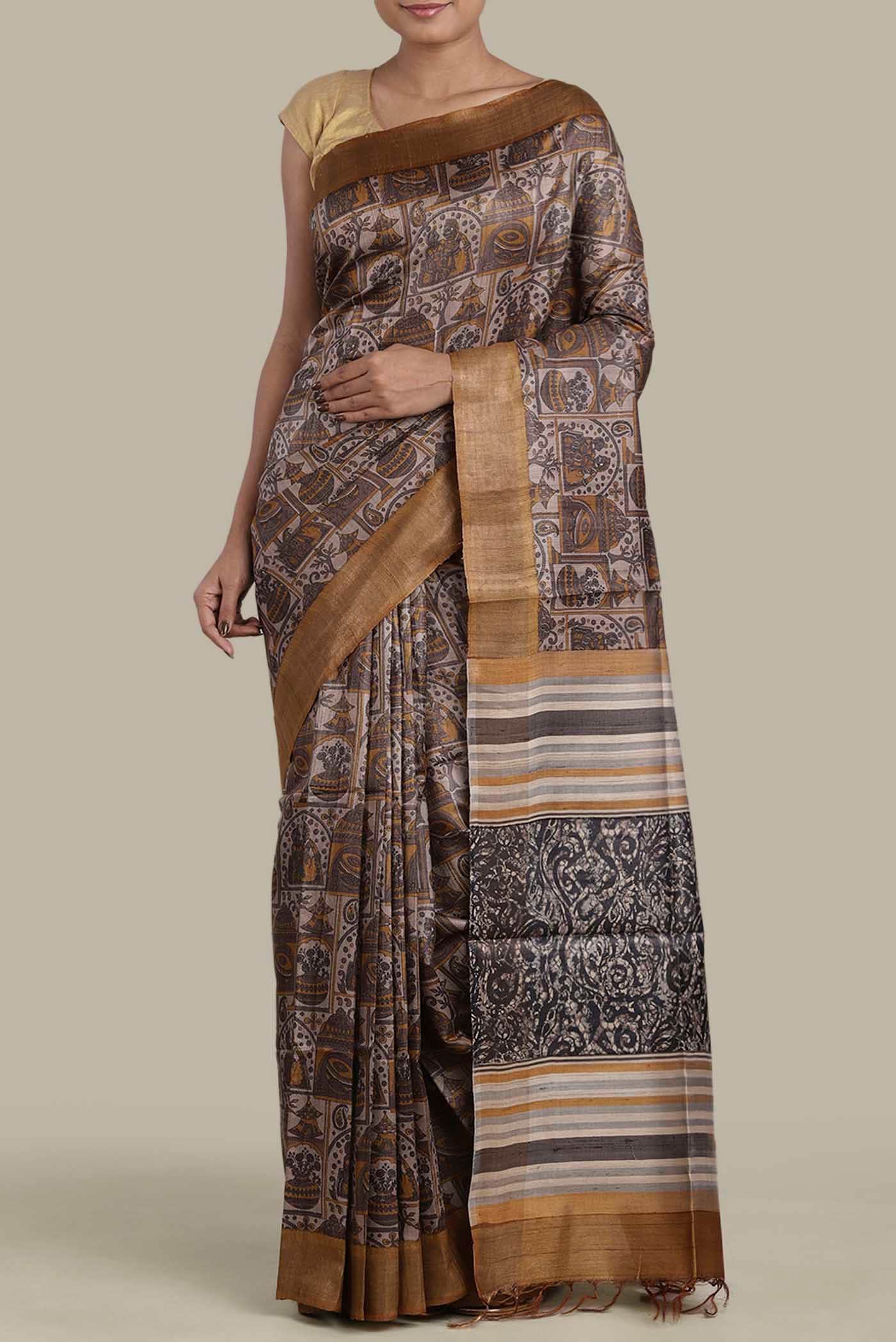 Rose Gold Bhagalpuri Tussar Silk Saree