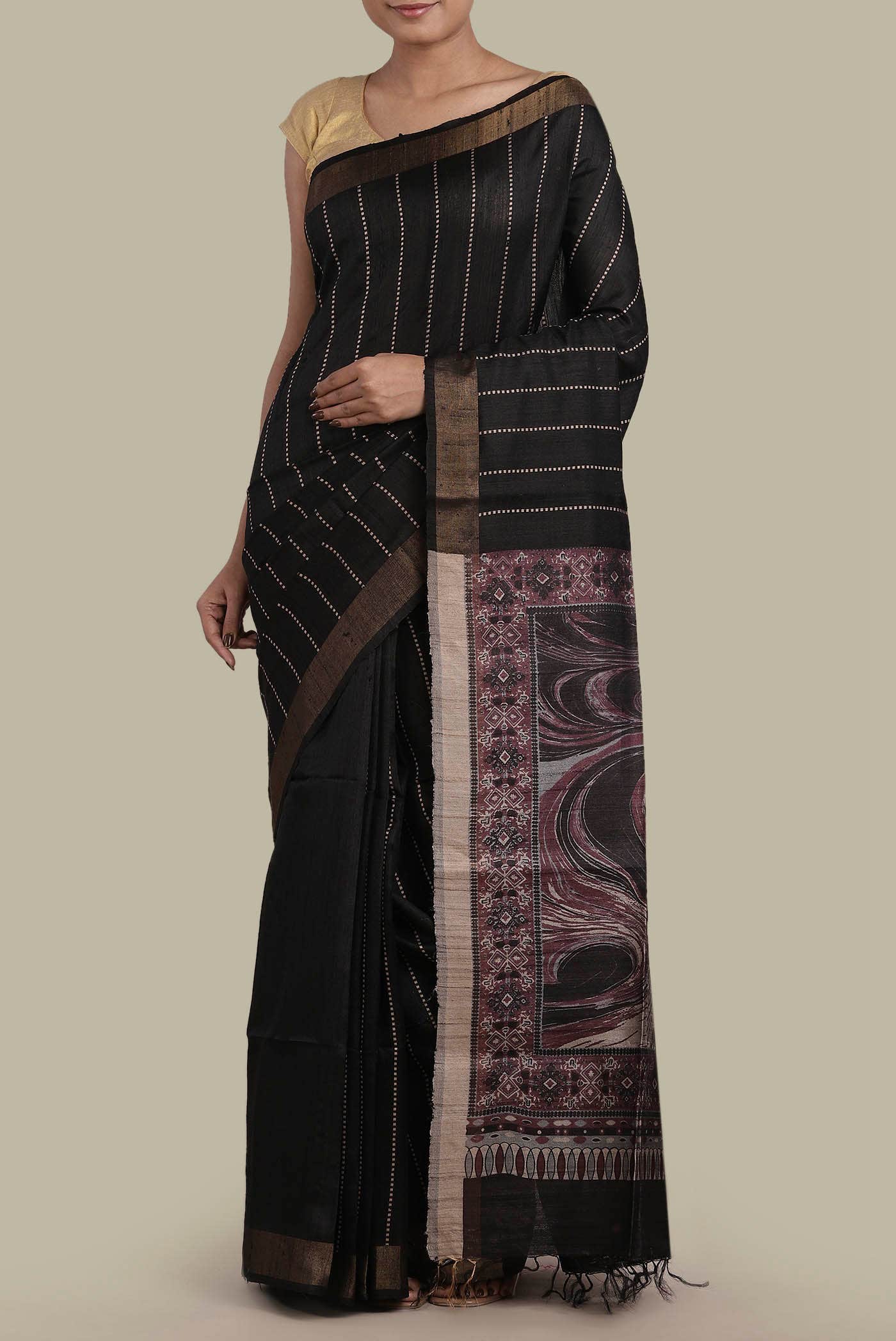 Black Bhagalpuri Tussar Silk Saree