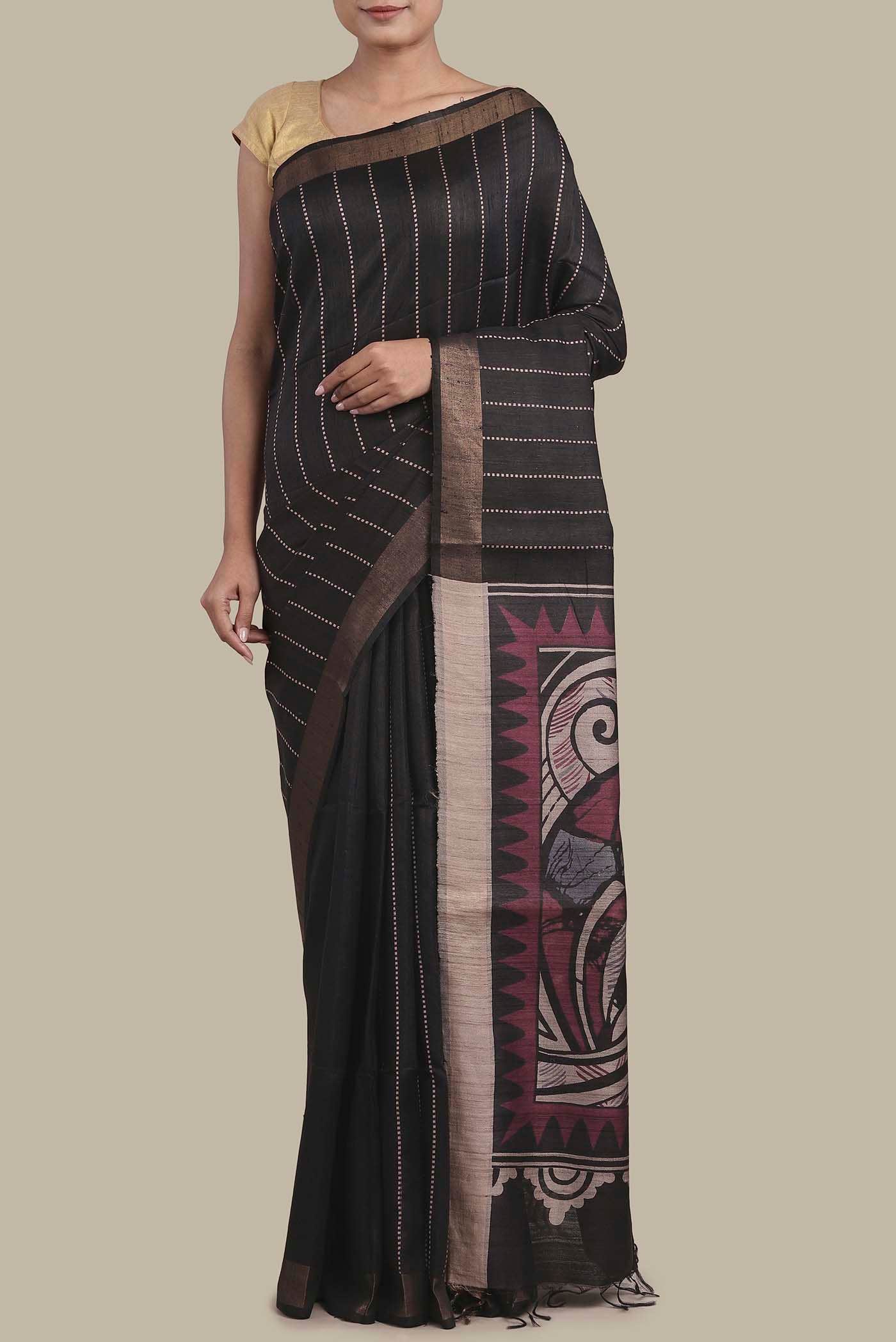 Black Tussar Silk Saree