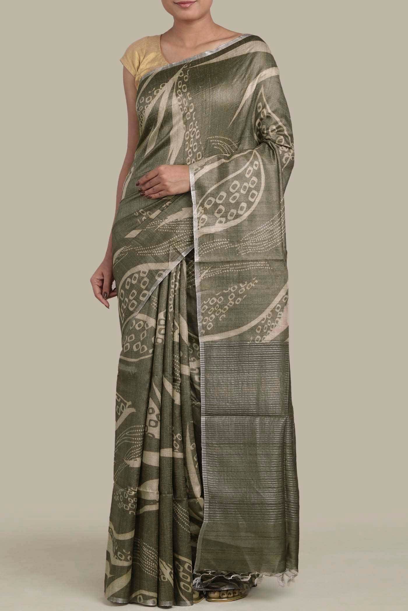 Green Bhagalpuri Tussar Silk Saree