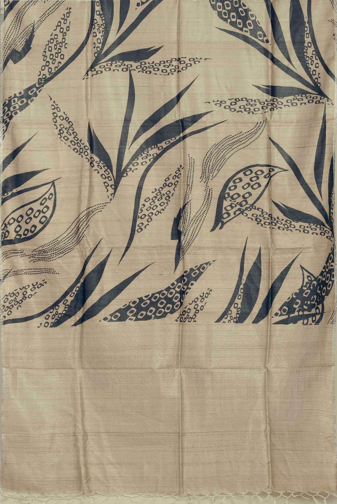 Cream Tussar Silk Saree